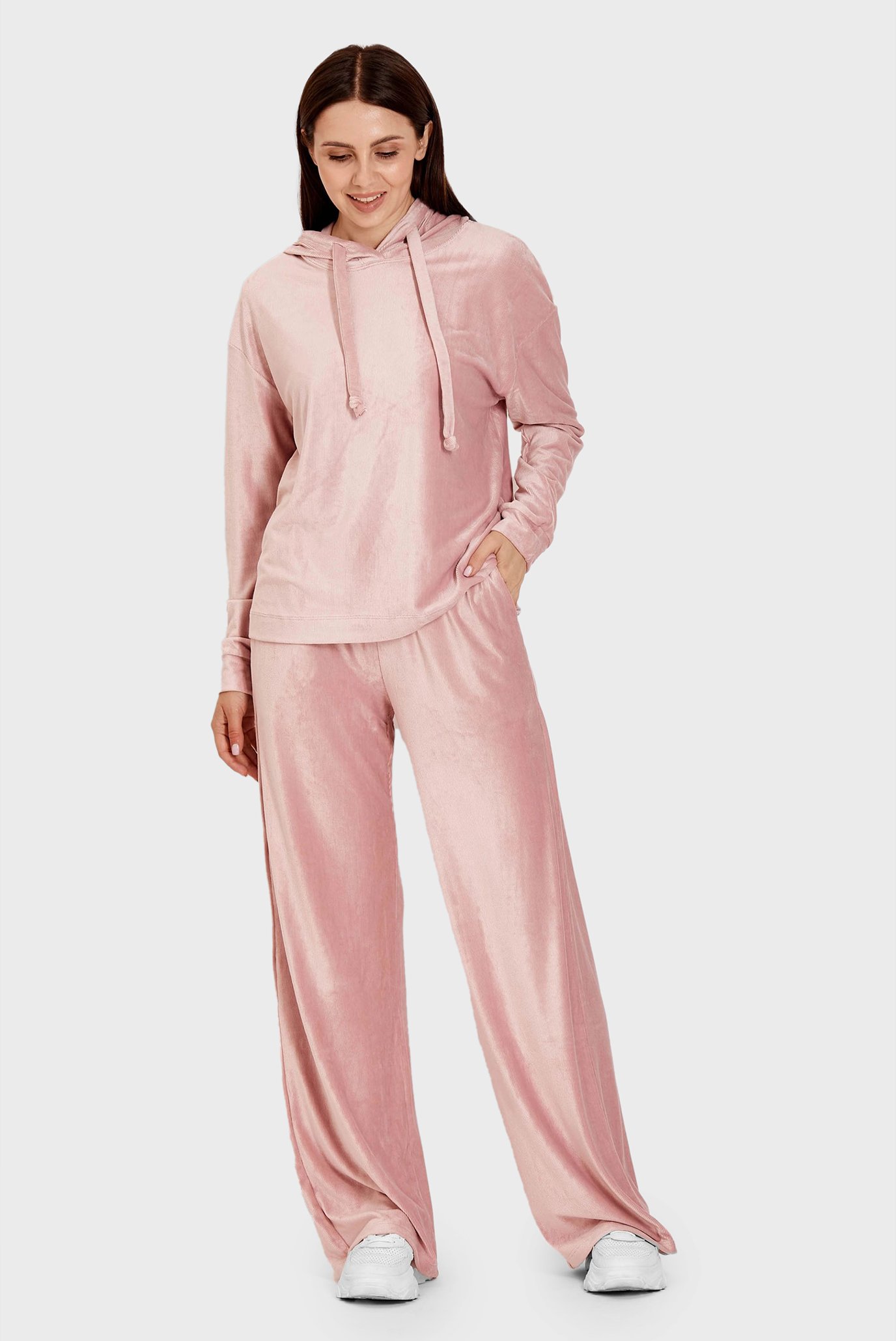 Женский розовый велюровый комплект одежды (худи, брюки) 1