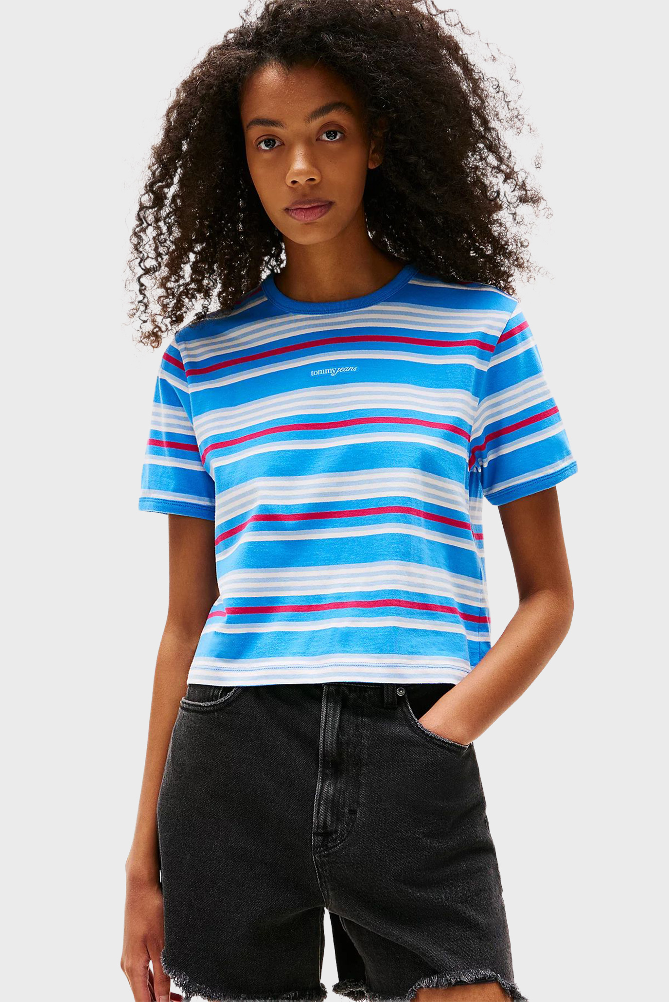 Женская футболка в полоску REG SH SCRIPT STRIPE Разноцветный S Tommy Jeans DW0DW21391 Женская футболка в полоску REG SH SCRIPT STRIPE Разноцветный S Tommy Jeans DW0DW21391
