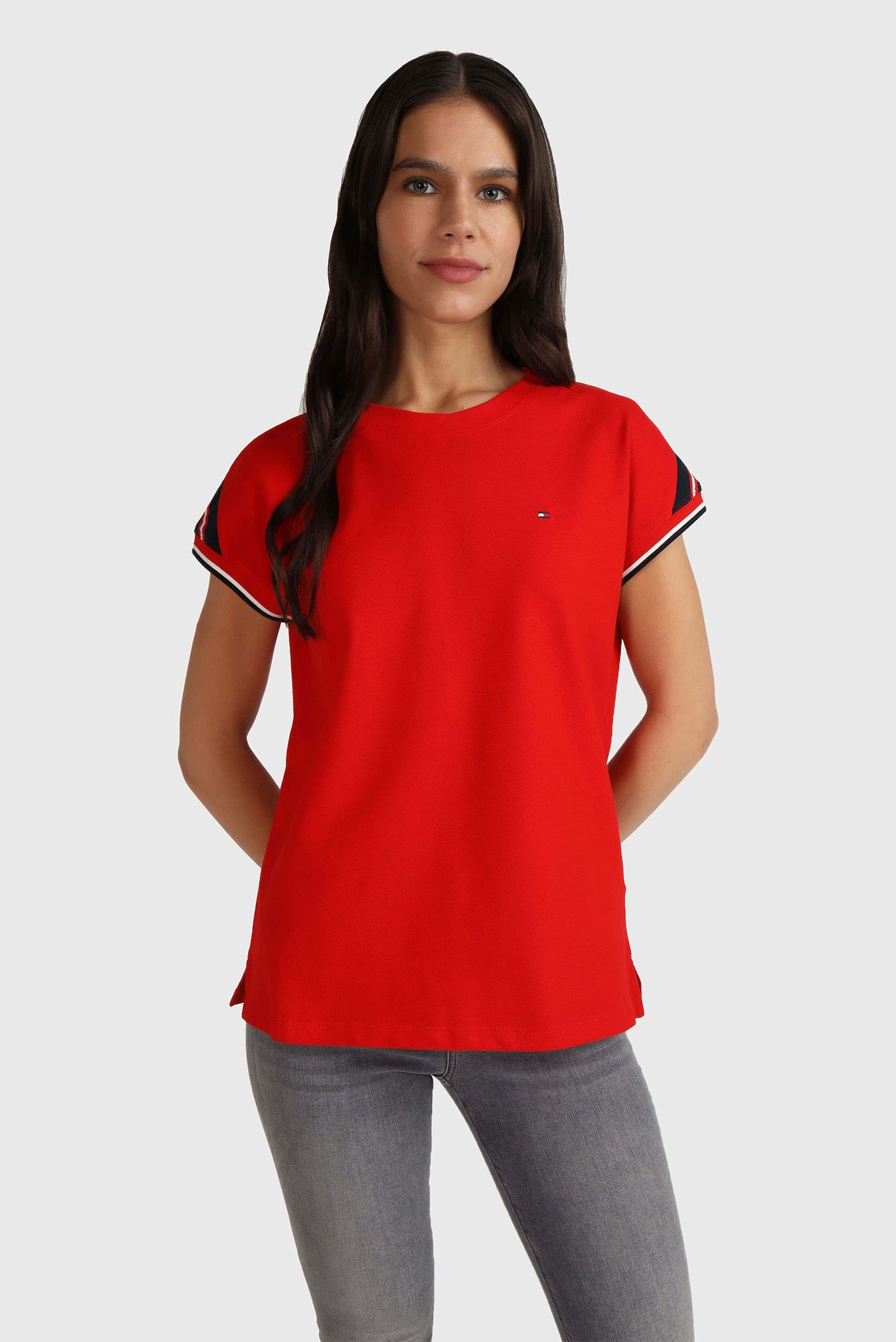 Женская красная футболка STRIPE SLV C-NK CAP SLEEVE 1