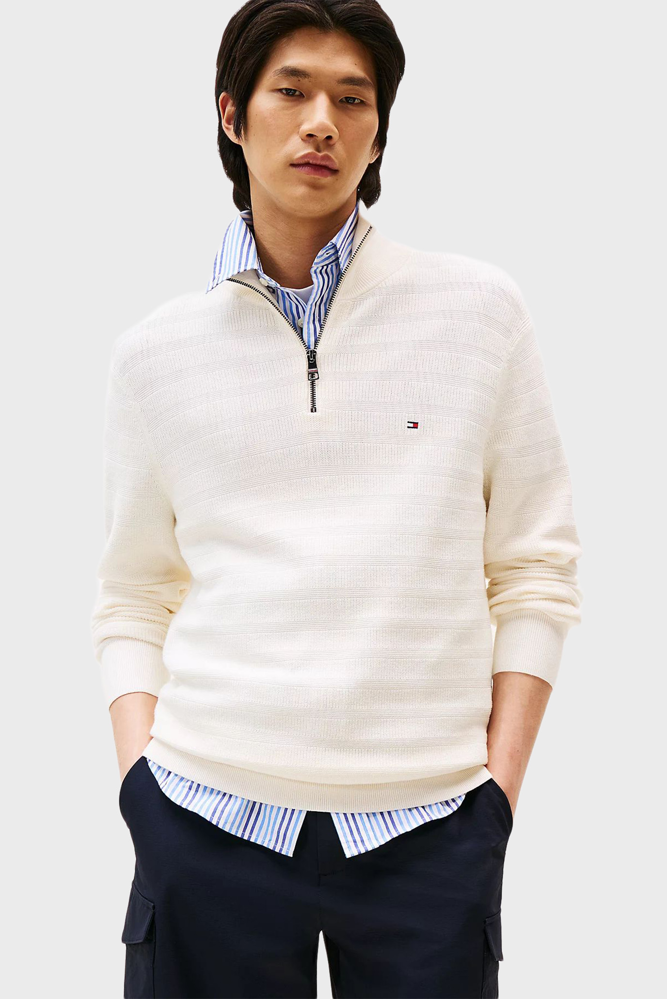 Мужская белая кофта STRIPE STRUCTURE ZIP Белый M Tommy Hilfiger MW0MW39536 Мужская белая кофта STRIPE STRUCTURE ZIP Белый M Tommy Hilfiger MW0MW39536