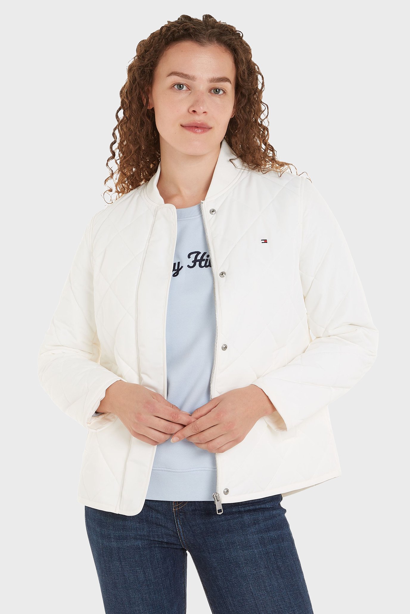 Женский белый бомбер LW QUILTED BOMBER JACKET Белый S Tommy Hilfiger WW0WW42376 Женский белый бомбер LW QUILTED BOMBER JACKET Белый S Tommy Hilfiger WW0WW42376