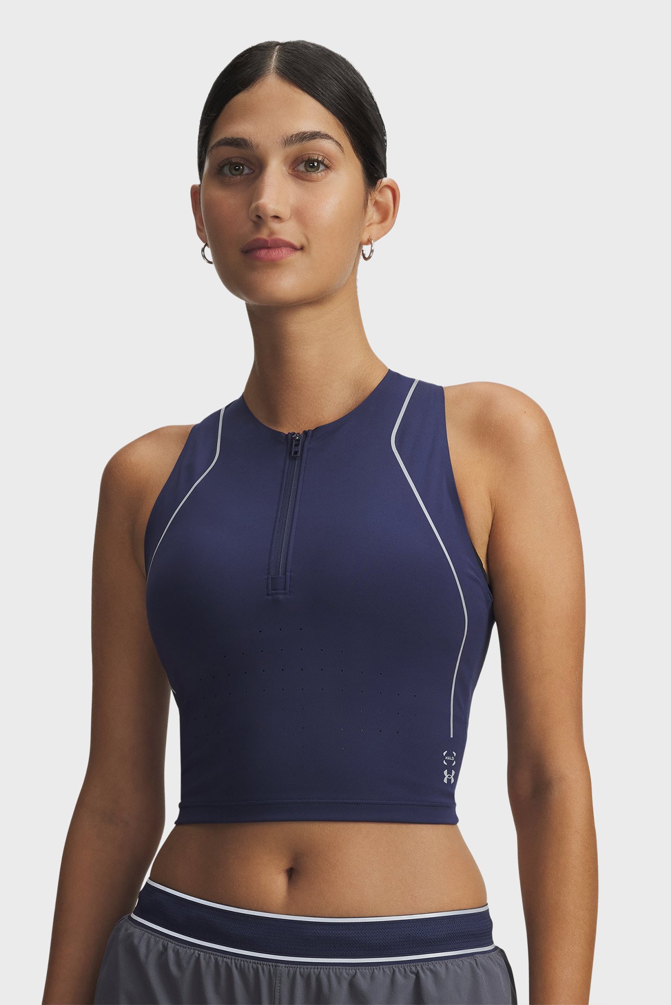 Женский темно-синий топ UA Halo Run Tank Синий M Under Armour 6005093-403 Женский темно-синий топ UA Halo Run Tank Синий M Under Armour 6005093-403