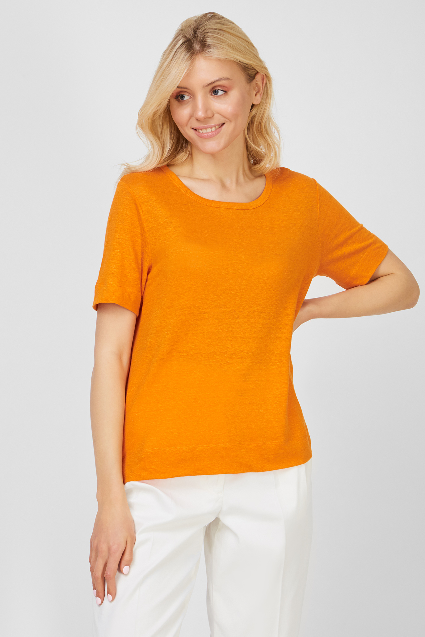 Жіноча помаранчева лляна футболка 1