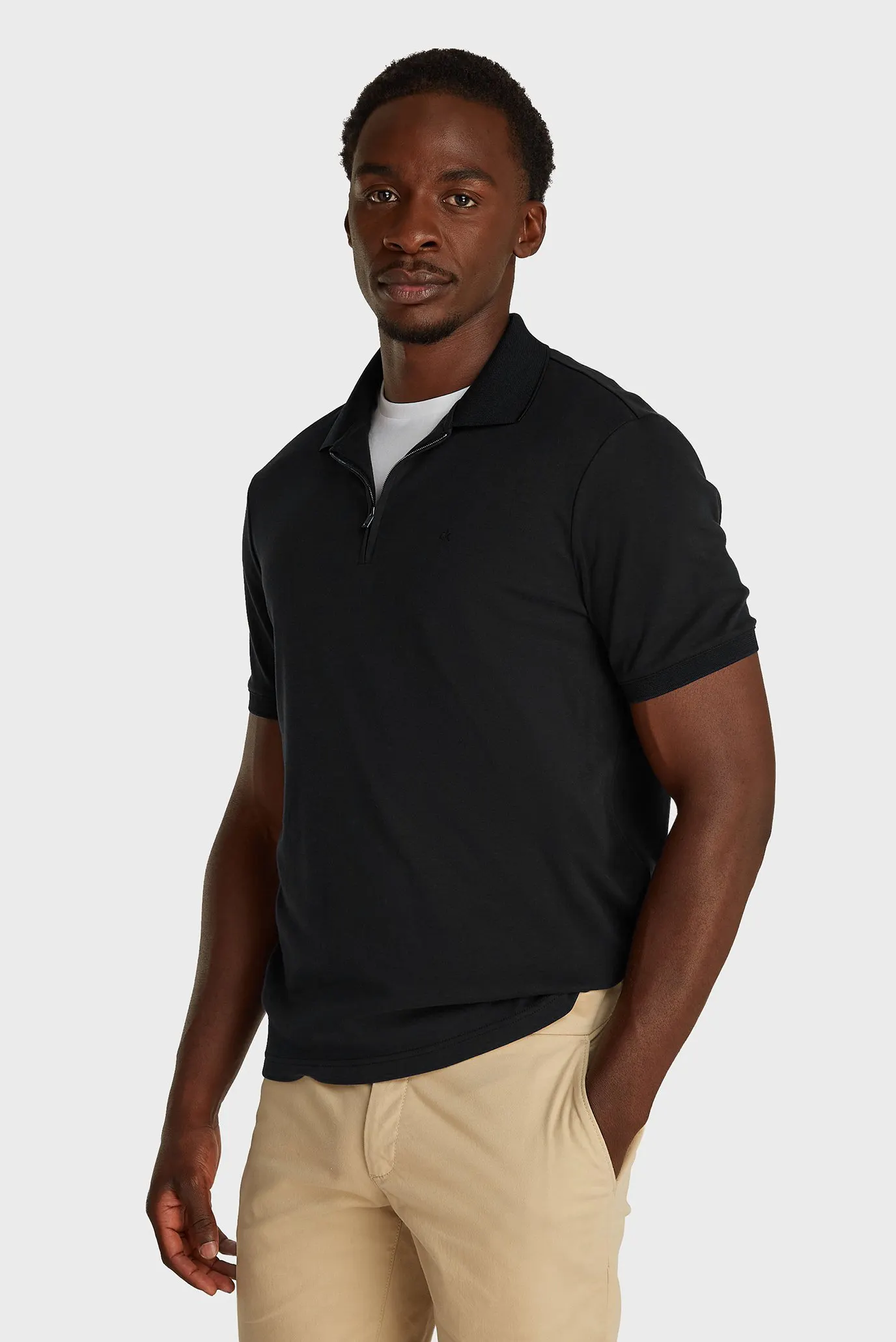 Чоловіче чорне поло SMOOTH COTTON WELT ZIP POLO 1