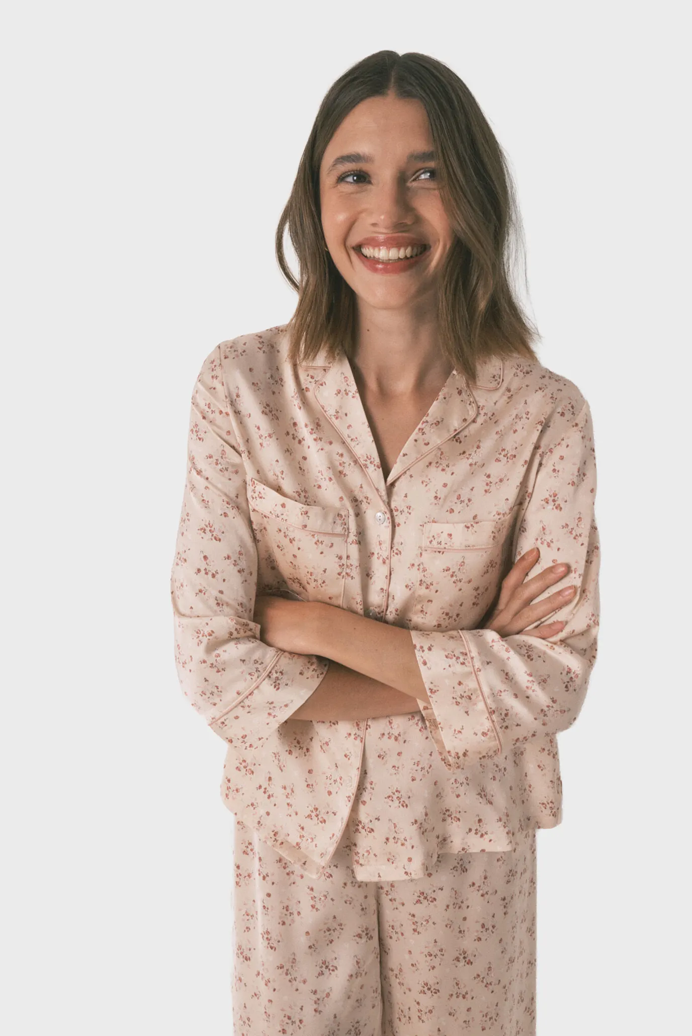 Жіноча пудрова піжама з візерунком (сорочка, брюки) 6