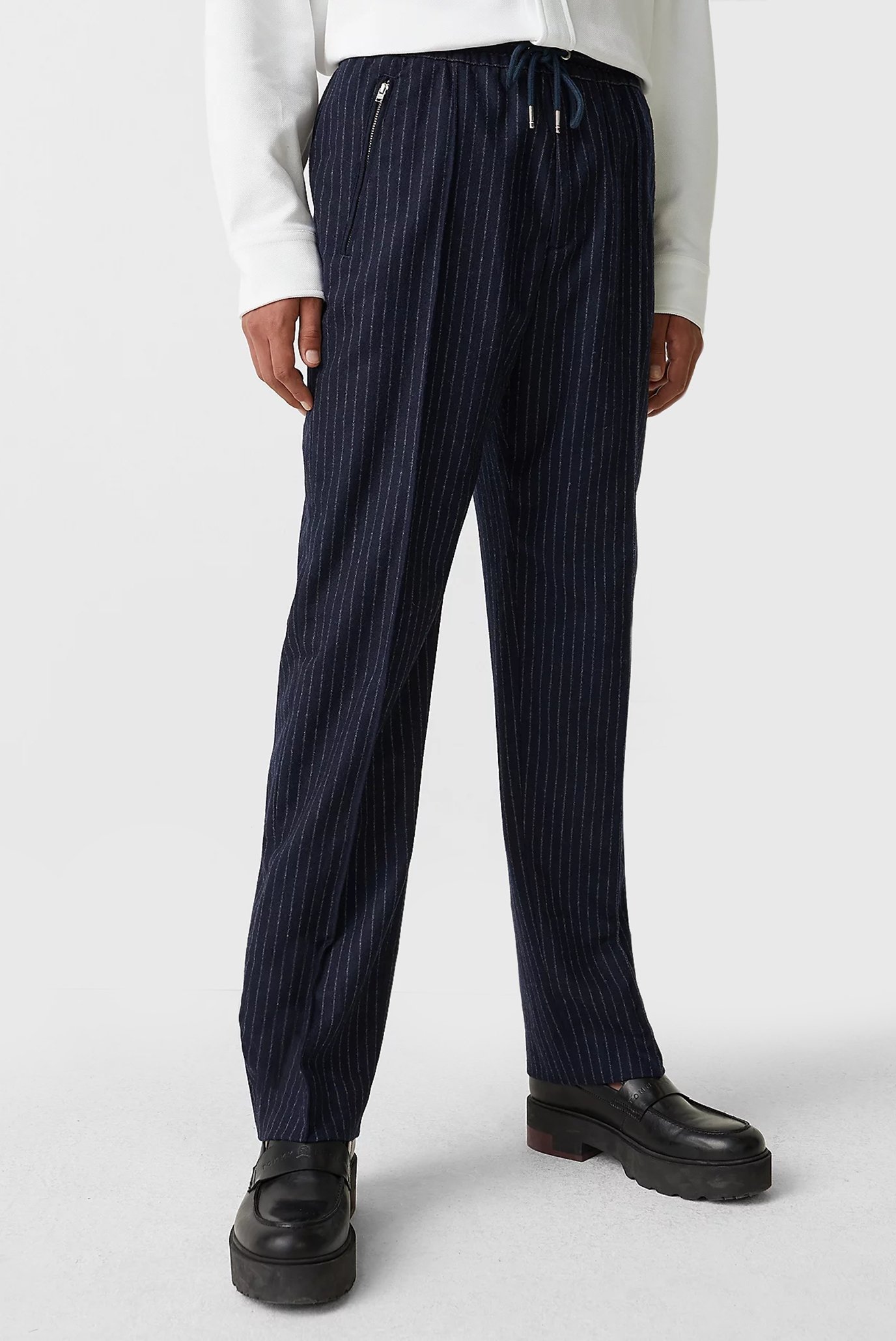 Мужские темно-синие шерстяные брюки в полоску THL PINSTRIPE TLD LOUNGE PANTS 1