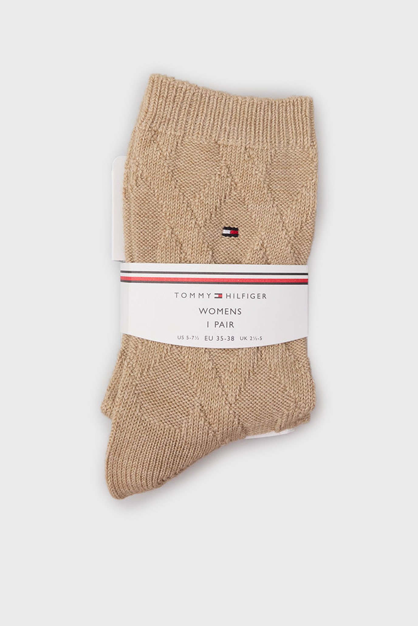 Женские бежевые носки с узором TH WOMEN SOCK 1P CABLE WOOL 1