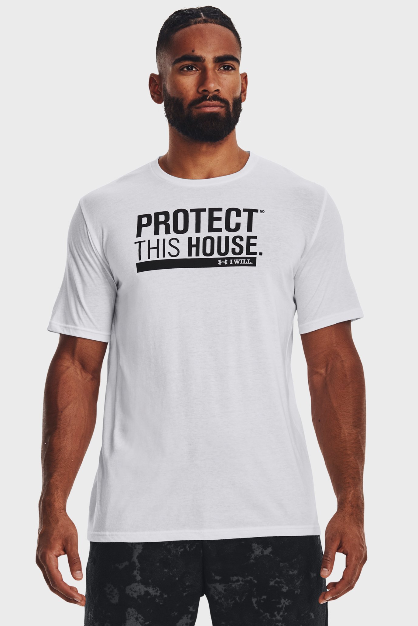 Мужская белая футболка UA PROTECT THIS HOUSE SS 1