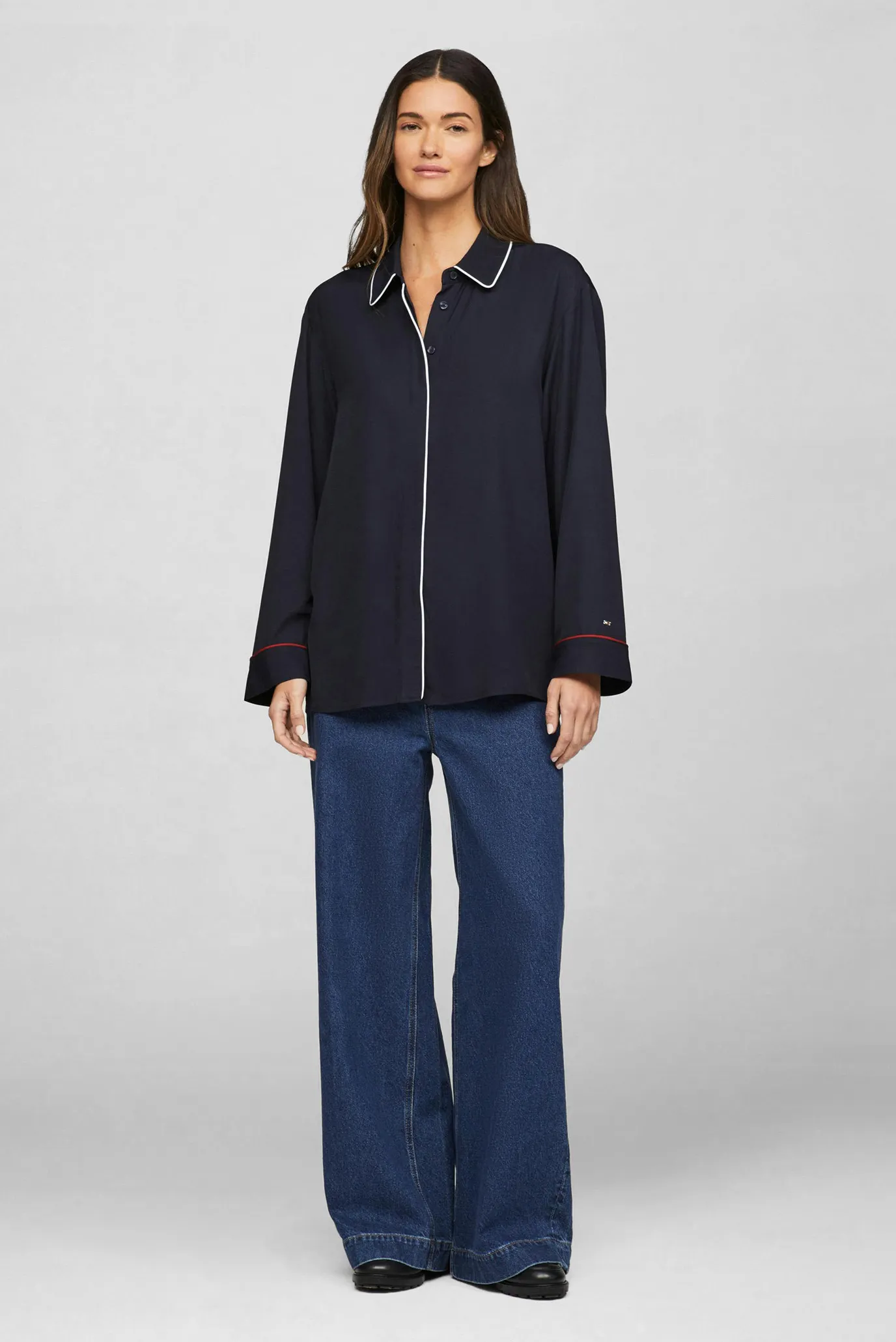 Женская темно-синяя блуза RWB PIPING RELAXED 2