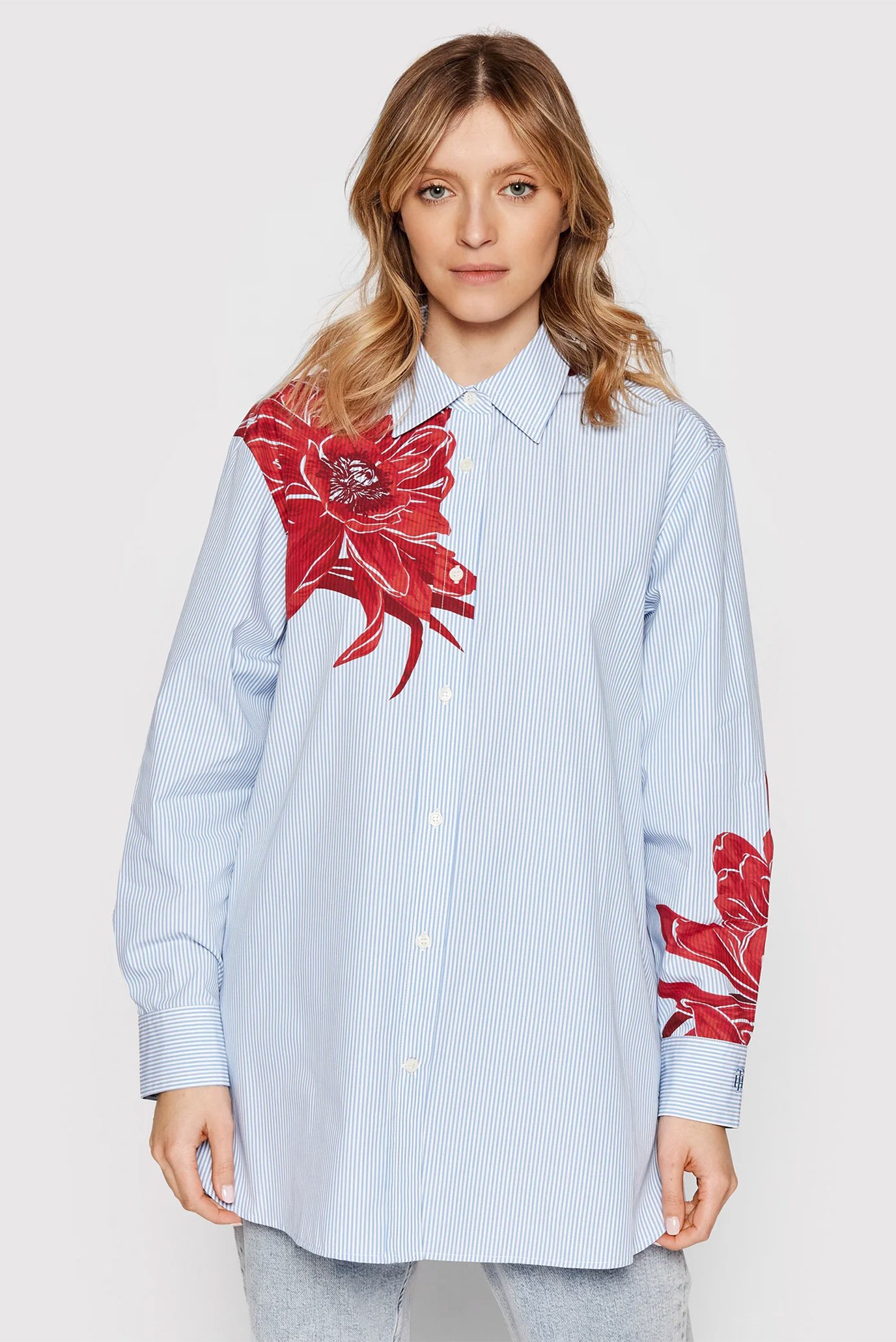 Женская голубая рубашка в полоску FLORAL STP OVERSIZED SHIRT LS 1