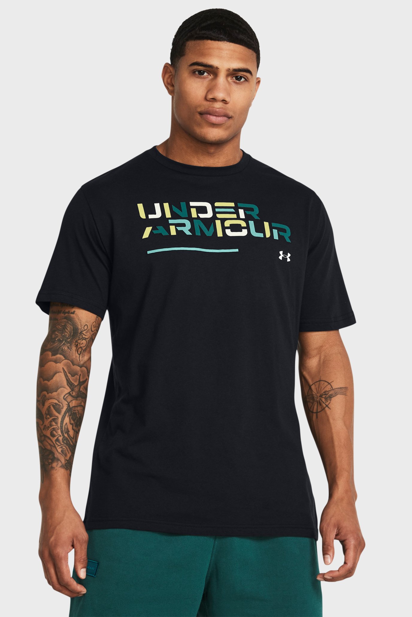Чоловіча чорна футболка UA Colorblock Wordmark SS 1