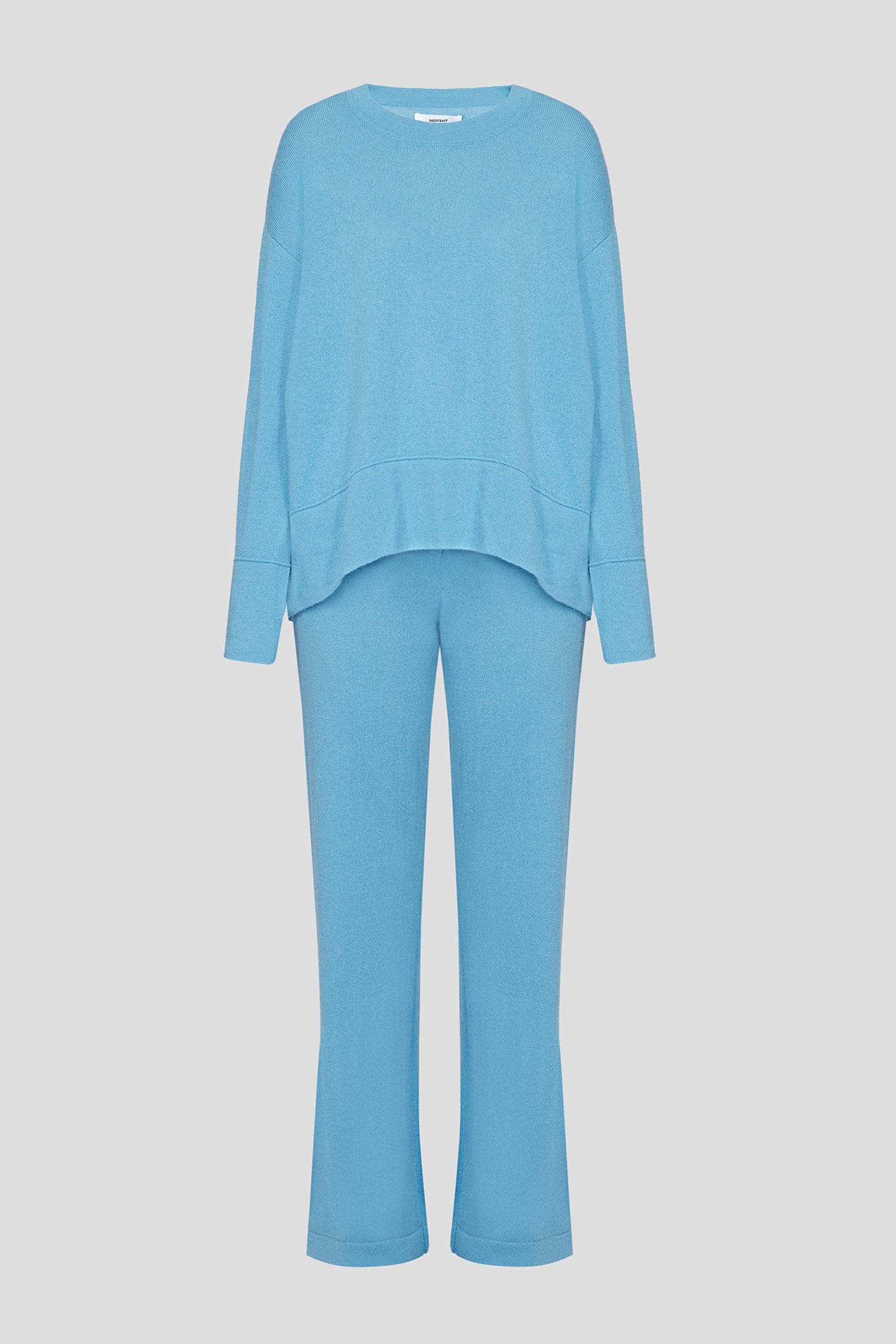 Жіночий блакитний кашеміровий костюм (джемпер, брюки) 1