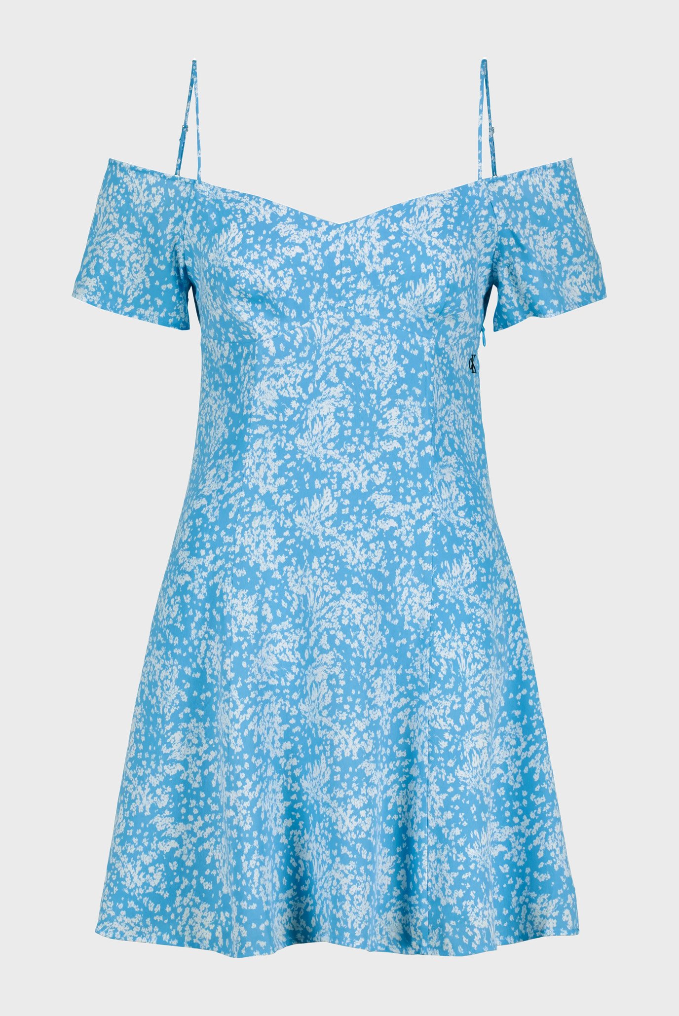 Женское голубое платье с узором OFF SHOULDER MINI 1