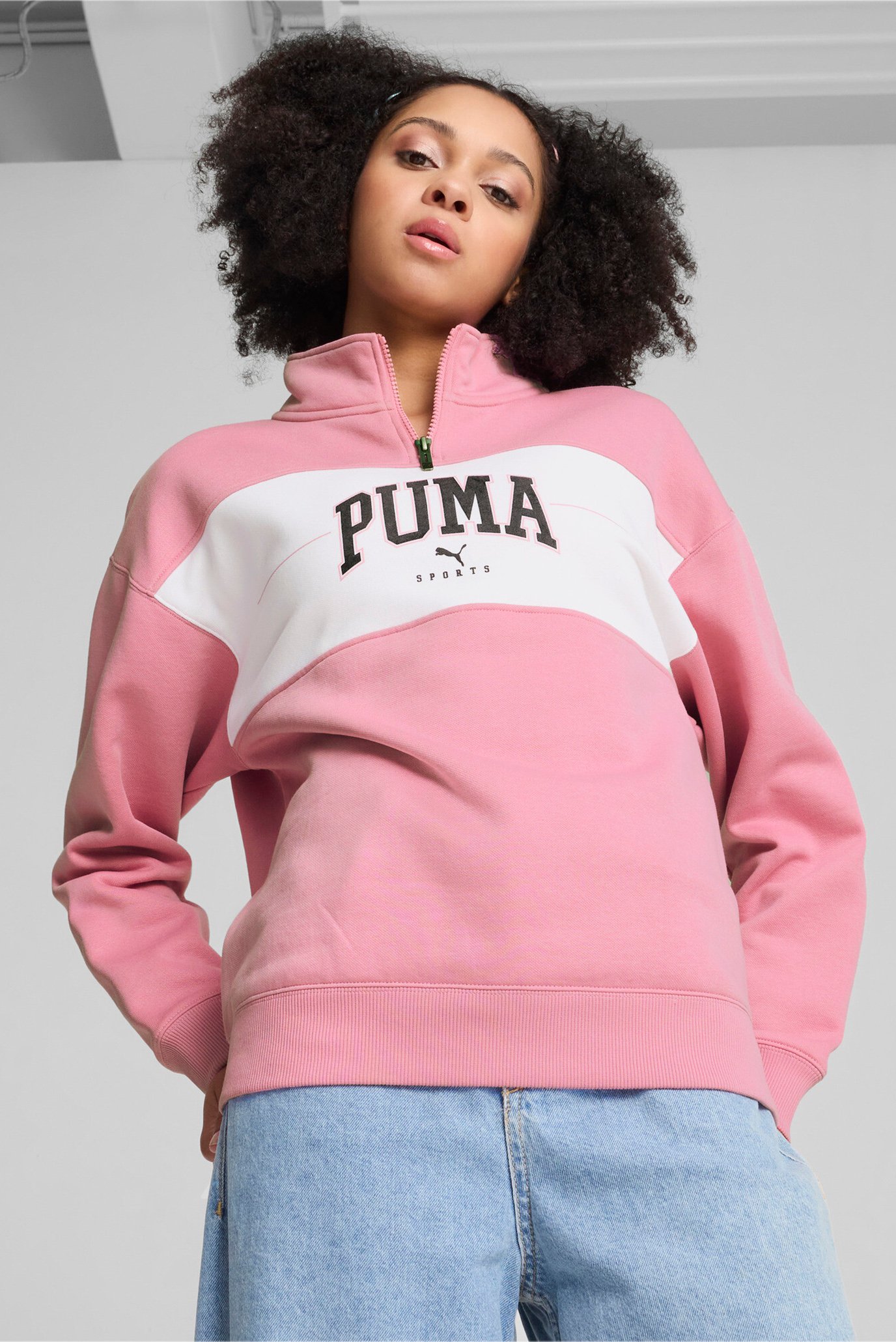 Женская розовая спортивная кофта PUMA SQUAD Quarter-Zip Hoodie Women 1