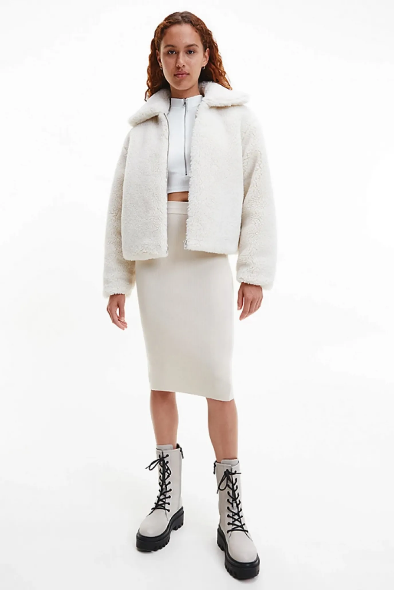 Жіноча біла куртка BACK CK SHERPA SHORT JACKET Calvin Klein Jeans