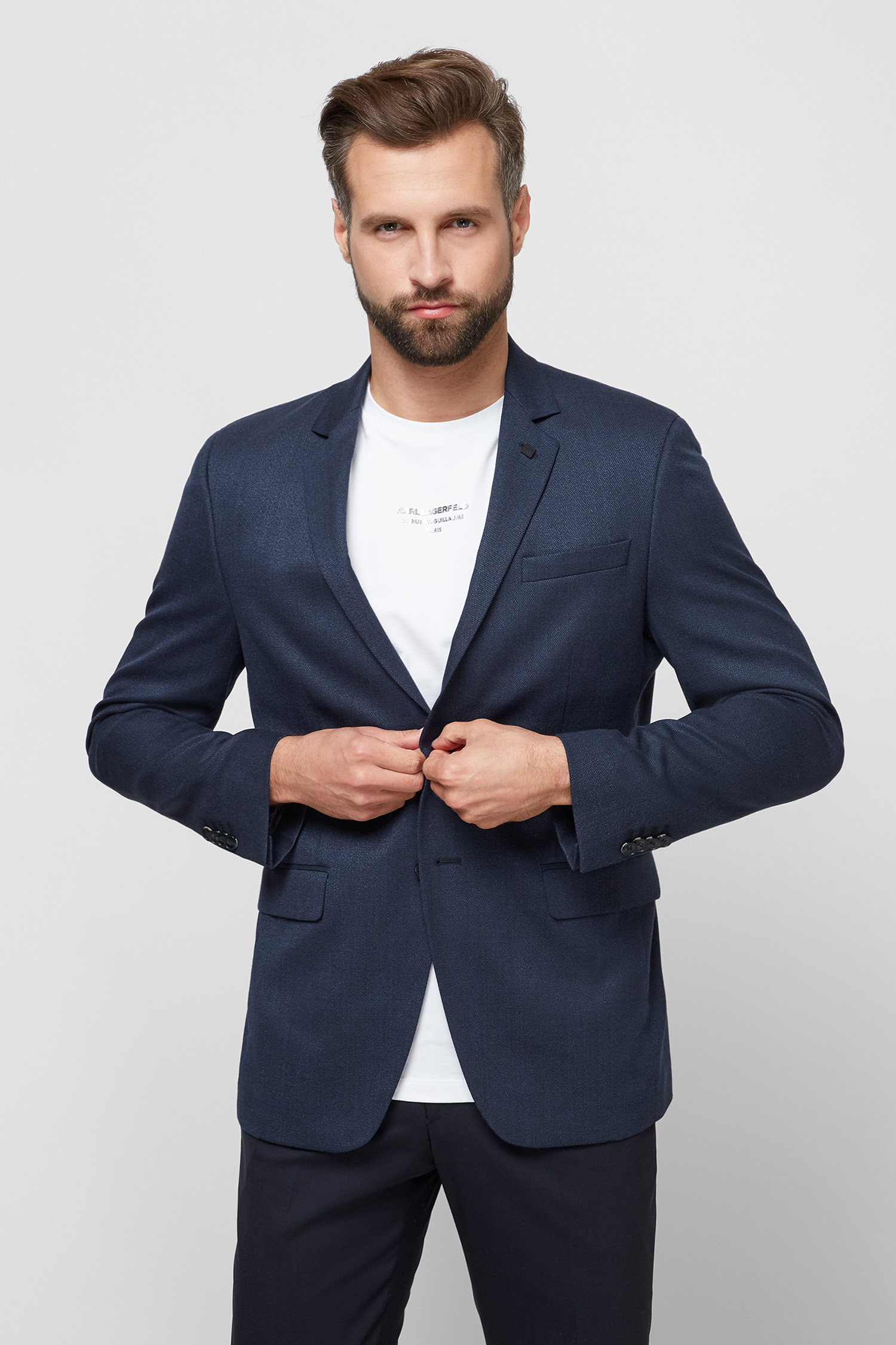 Мужской темно-синий шерстяной пиджак 1