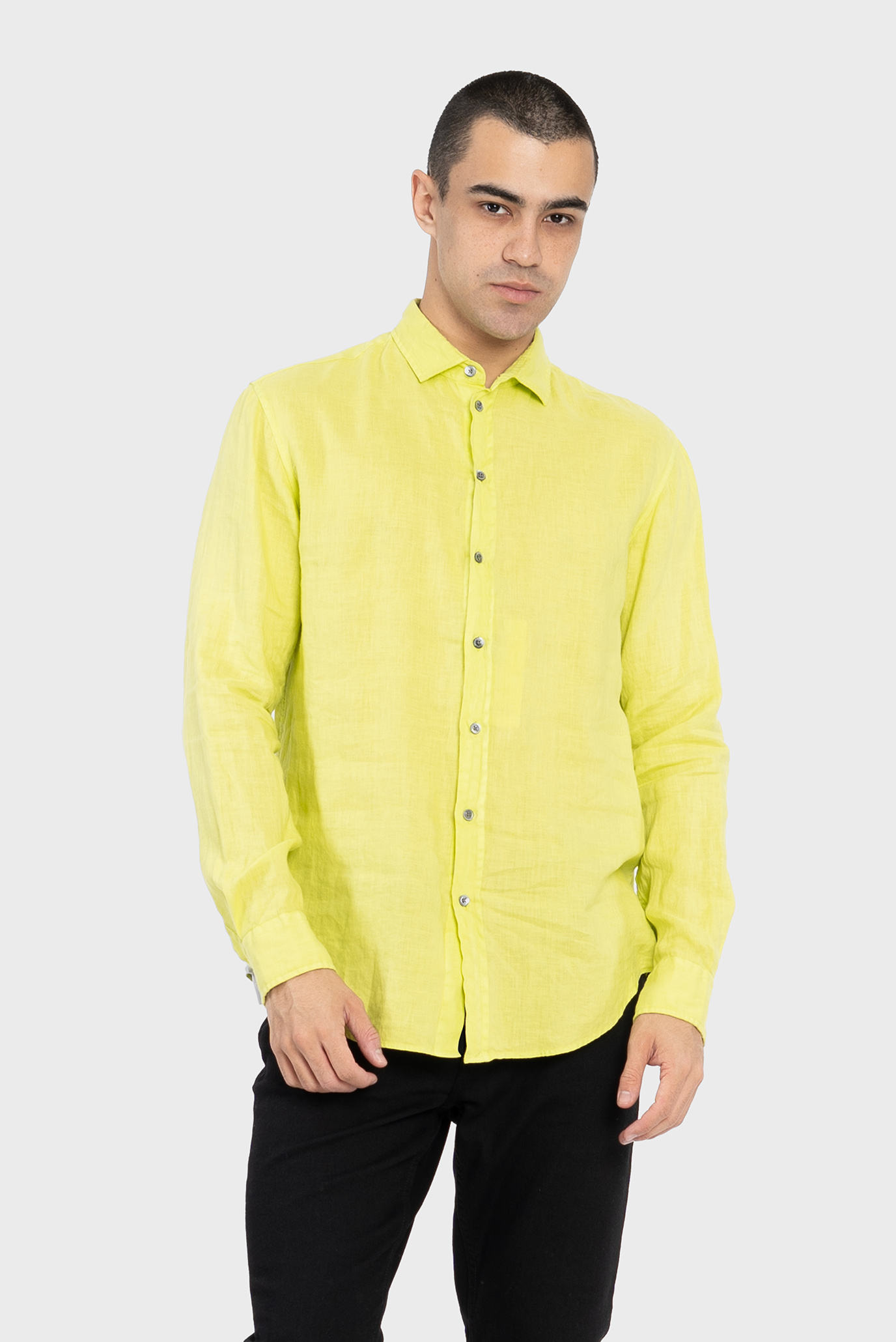 Чоловіча жовта лляна сорочка 1