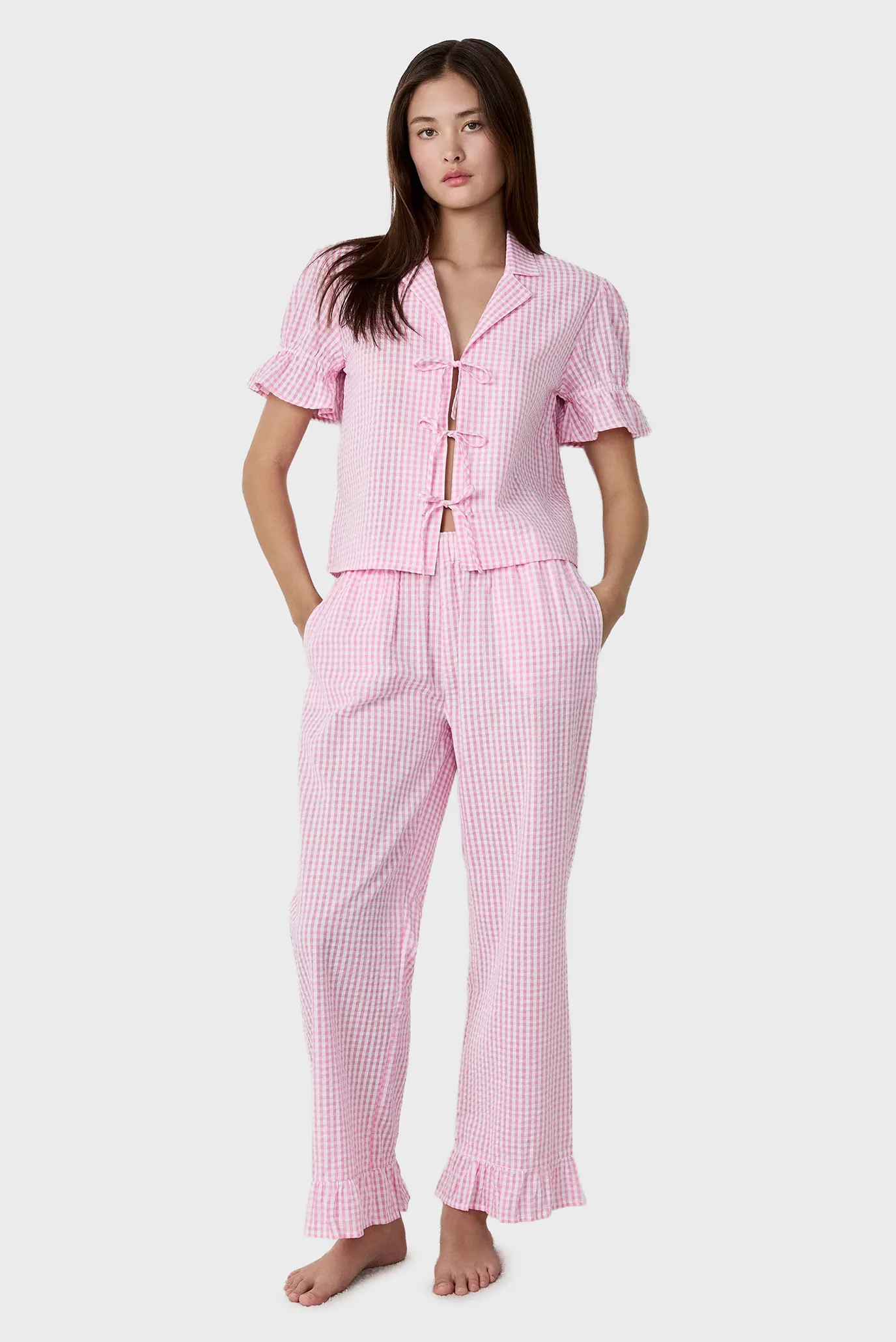 Женские розовые брюки в клетку CORALY 4