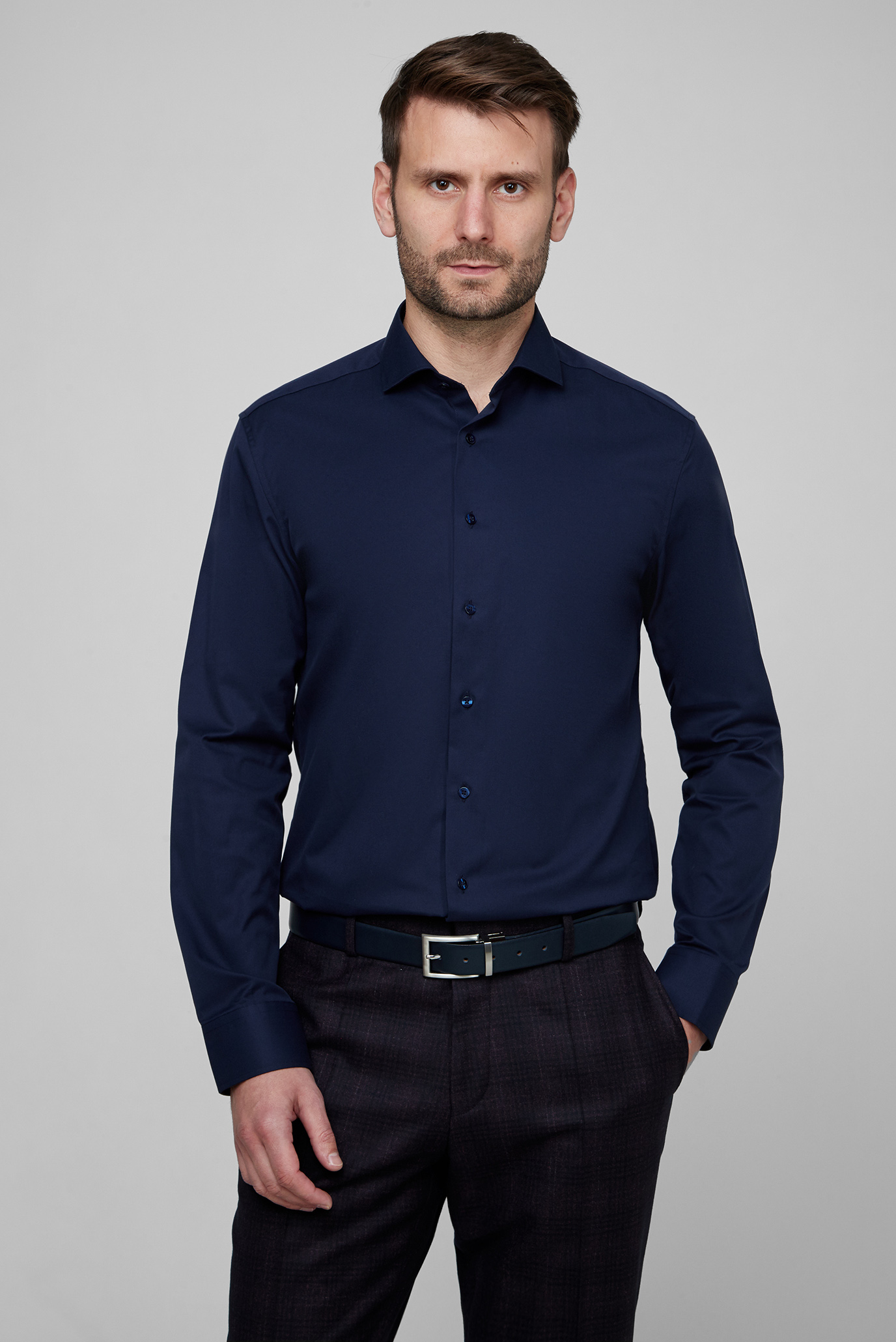 Мужская темно-синяя рубашка SLIM FIT 1