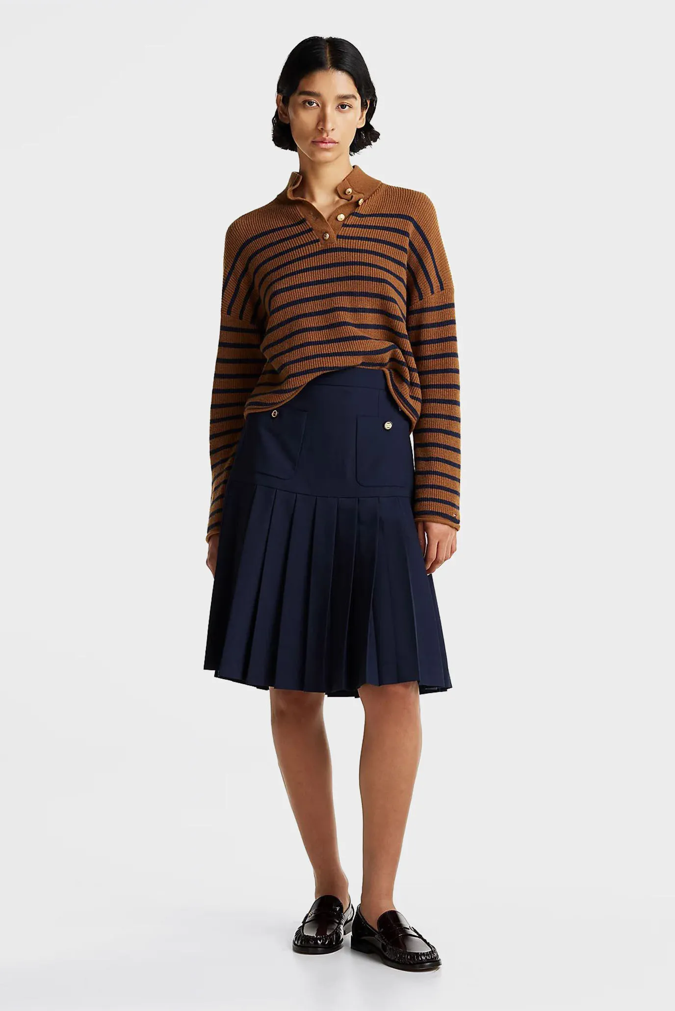 Женский коричневый шерстяной джемпер в полоску 3