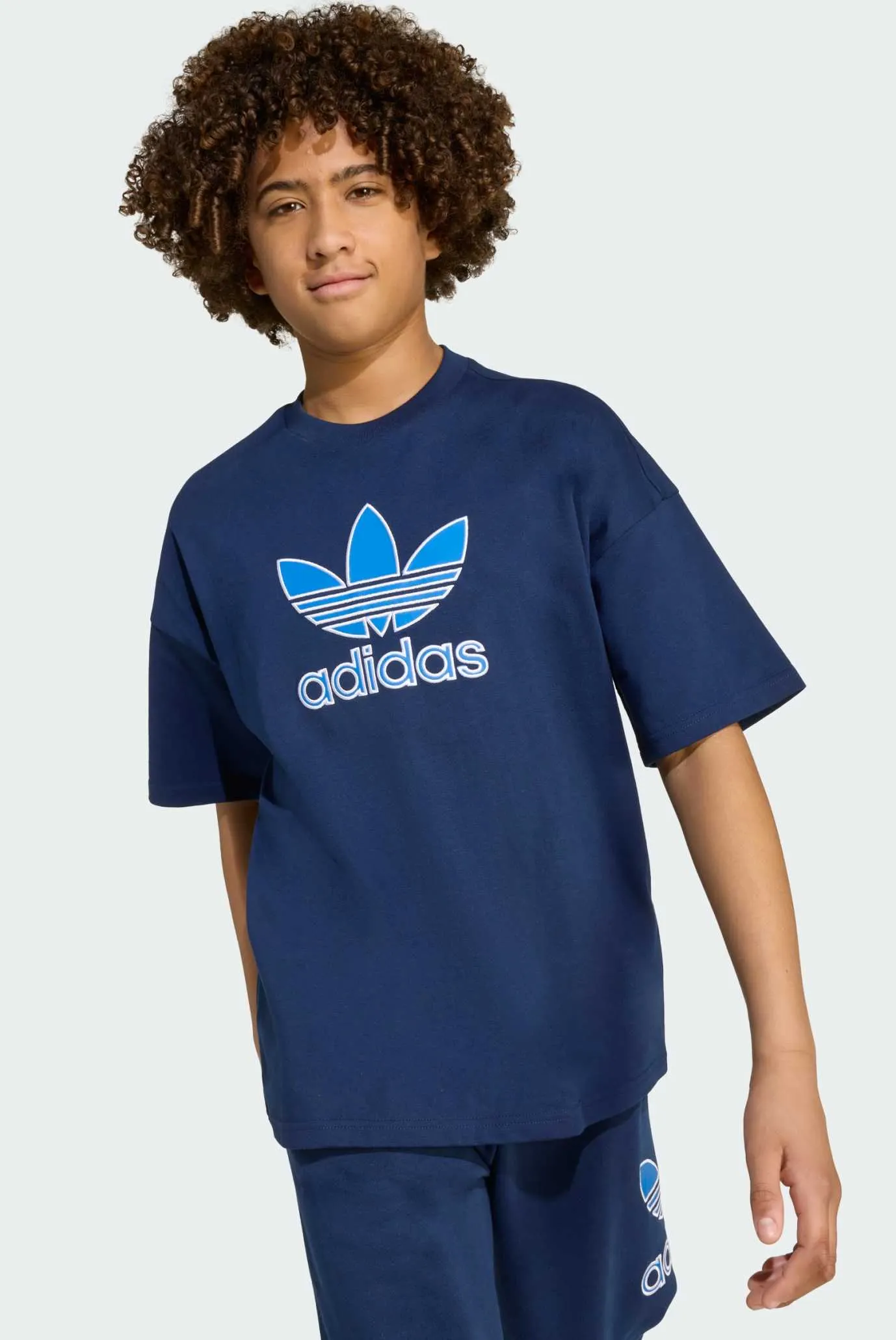 Детская темно-синяя футболка Oversize Trefoil 5