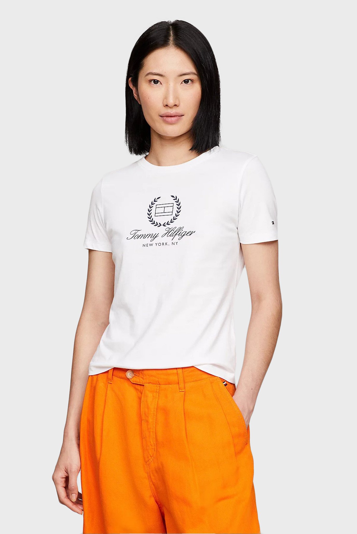 Жіноча біла футболка SLIM FLAG SCRIPT TEE SS 1