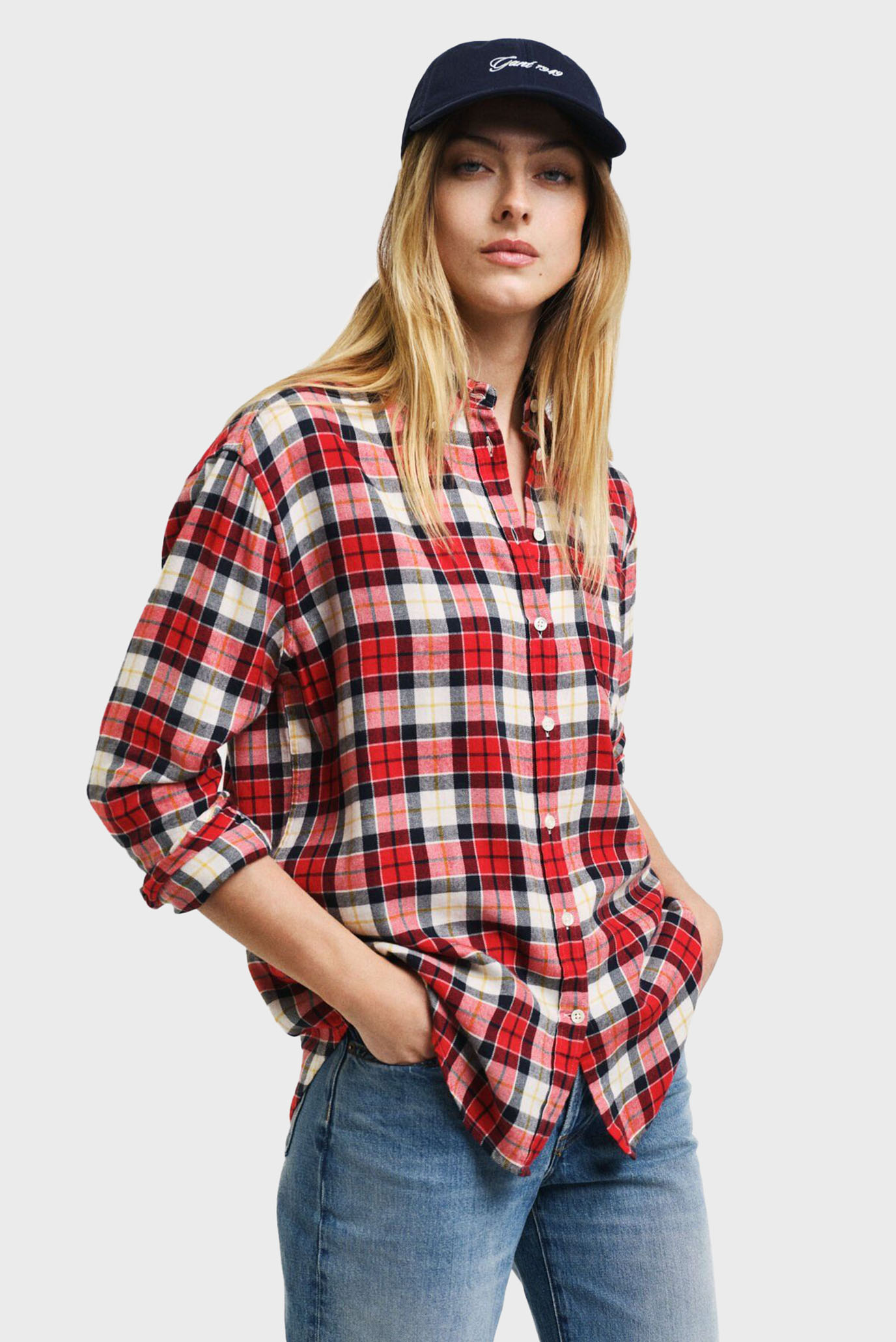 Женская красная рубашка в клетку REL CHECKED FLANNEL BD SHIRT 1