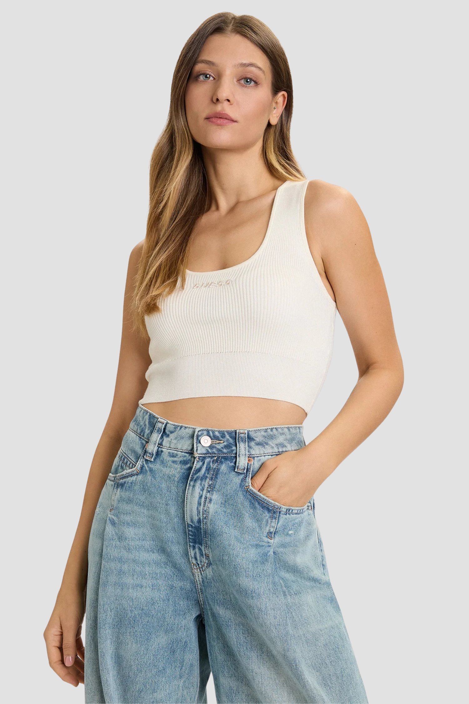 Женский белый топ Белый L Guess V5BP05.Z3JD2;G047