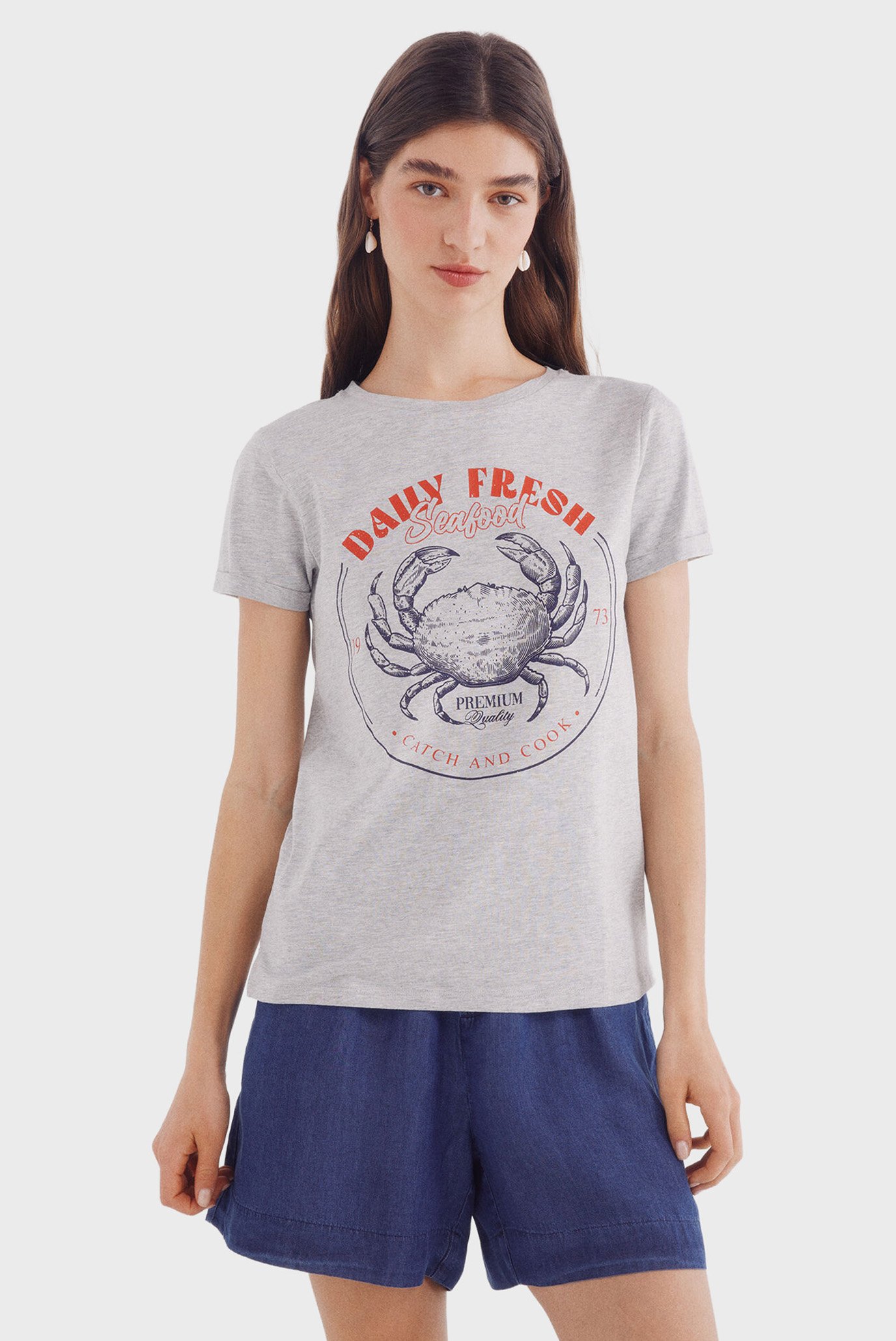Женская серая футболка Daily fresh seafood Серый S SPRINGFIELD 1389940 Женская серая футболка Daily fresh seafood Серый S SPRINGFIELD 1389940