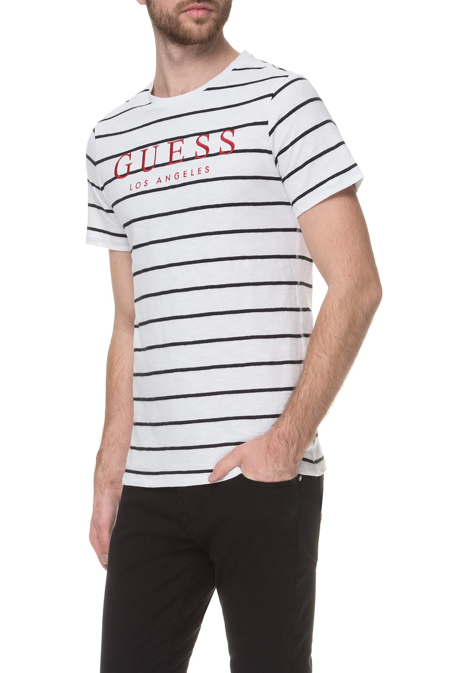 Мужская белая футболка в полоску Guess M94I71.K99U0;S052 ...