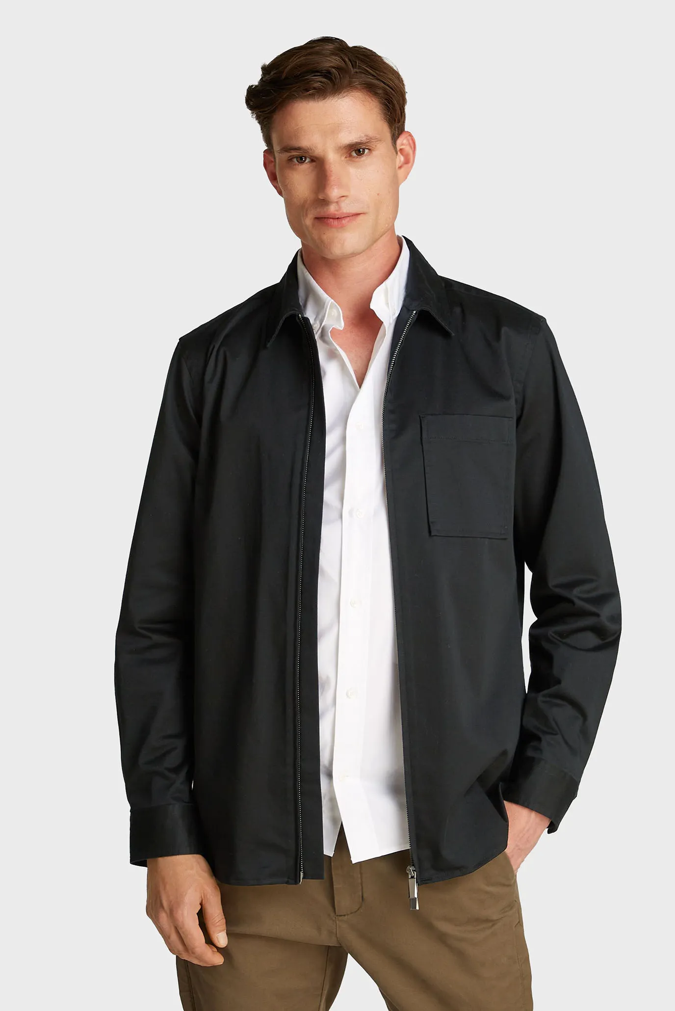 Чоловіча чорна сорочка STRETCH SATEEN ZIP 1