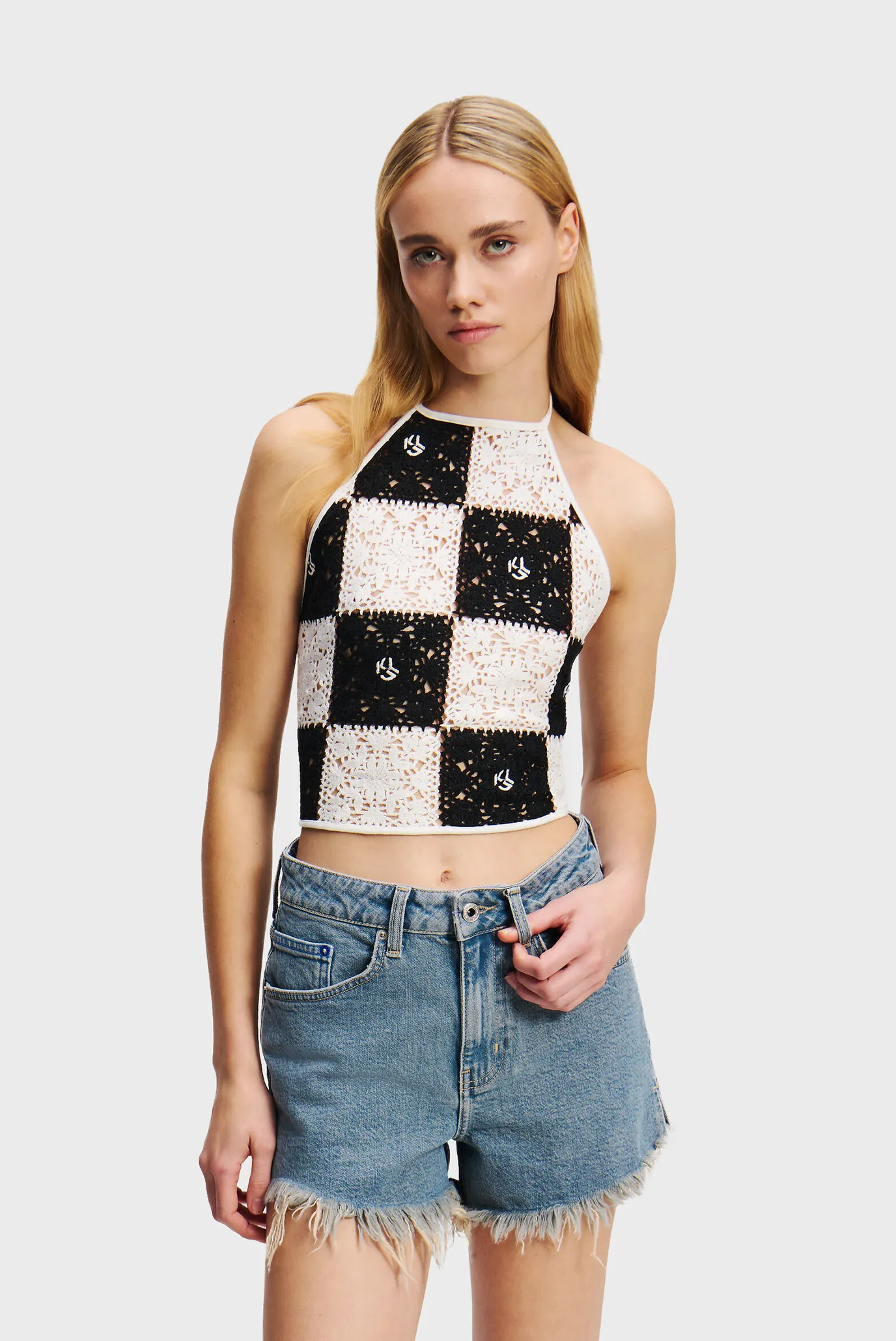 Женский топ в клетку CROCHET FITTED 1