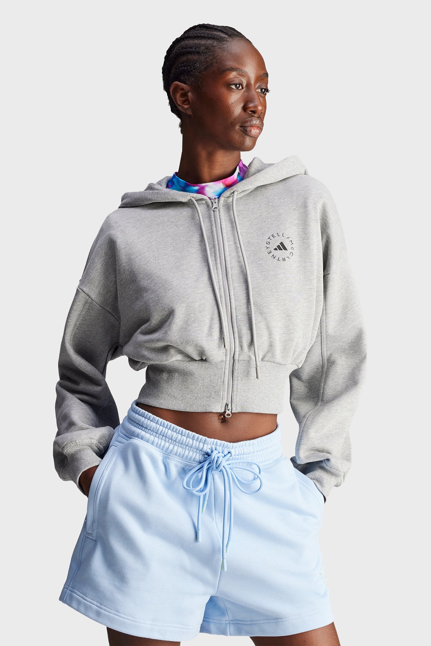 Женское серое худи adidas by Stella McCartney Sportswear Cropped 1