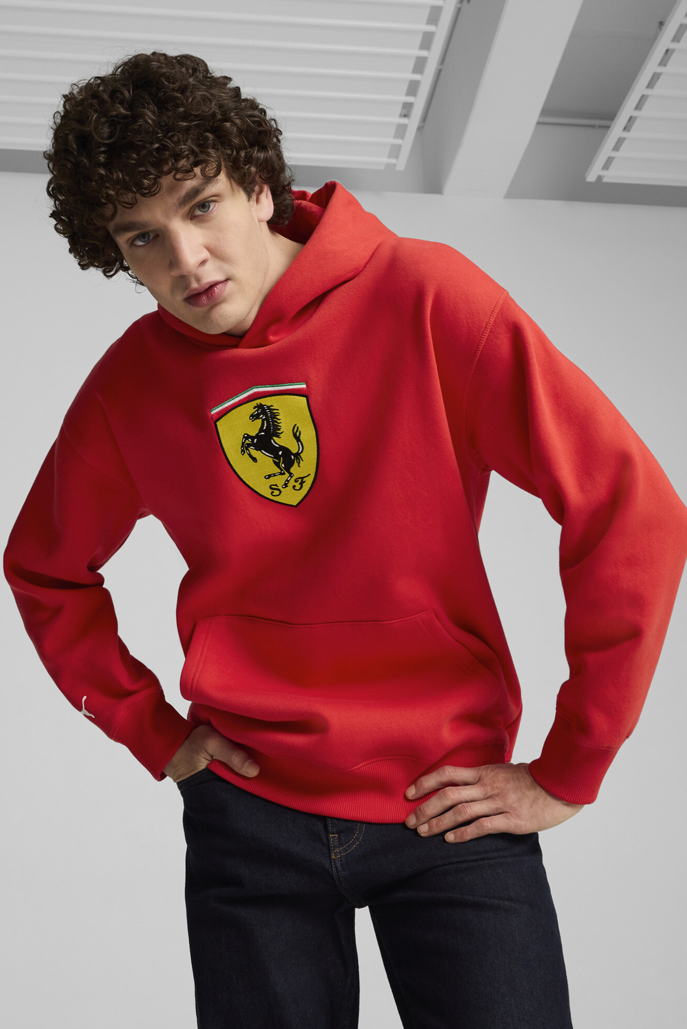 Мужское красное худи Scuderia Ferrari Race Big Shield Hoodie Men 1