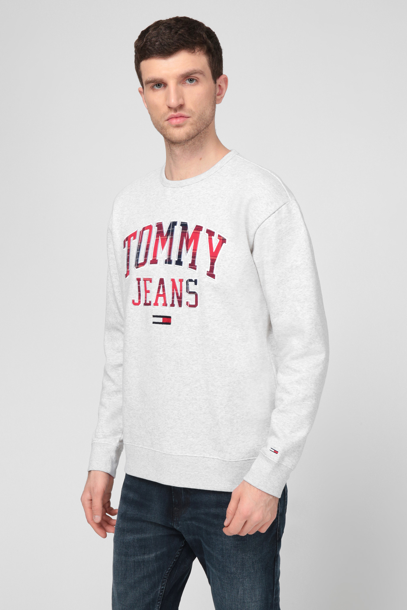 tommy jeans plaid graphic crew