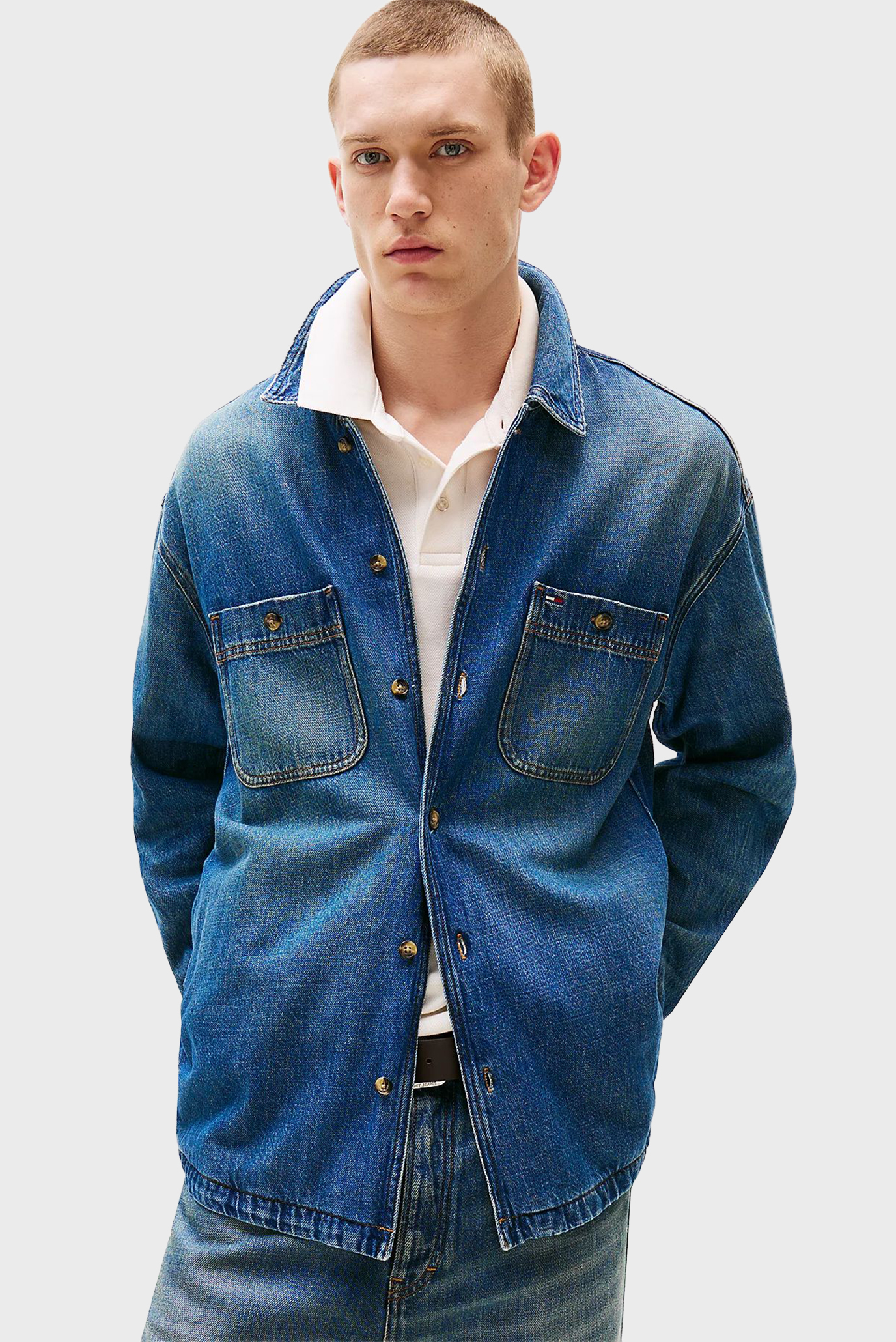 Мужская синяя джинсовая рубашка DENIM Синий S Tommy Jeans DM0DM21918 Мужская синяя джинсовая рубашка DENIM Синий S Tommy Jeans DM0DM21918