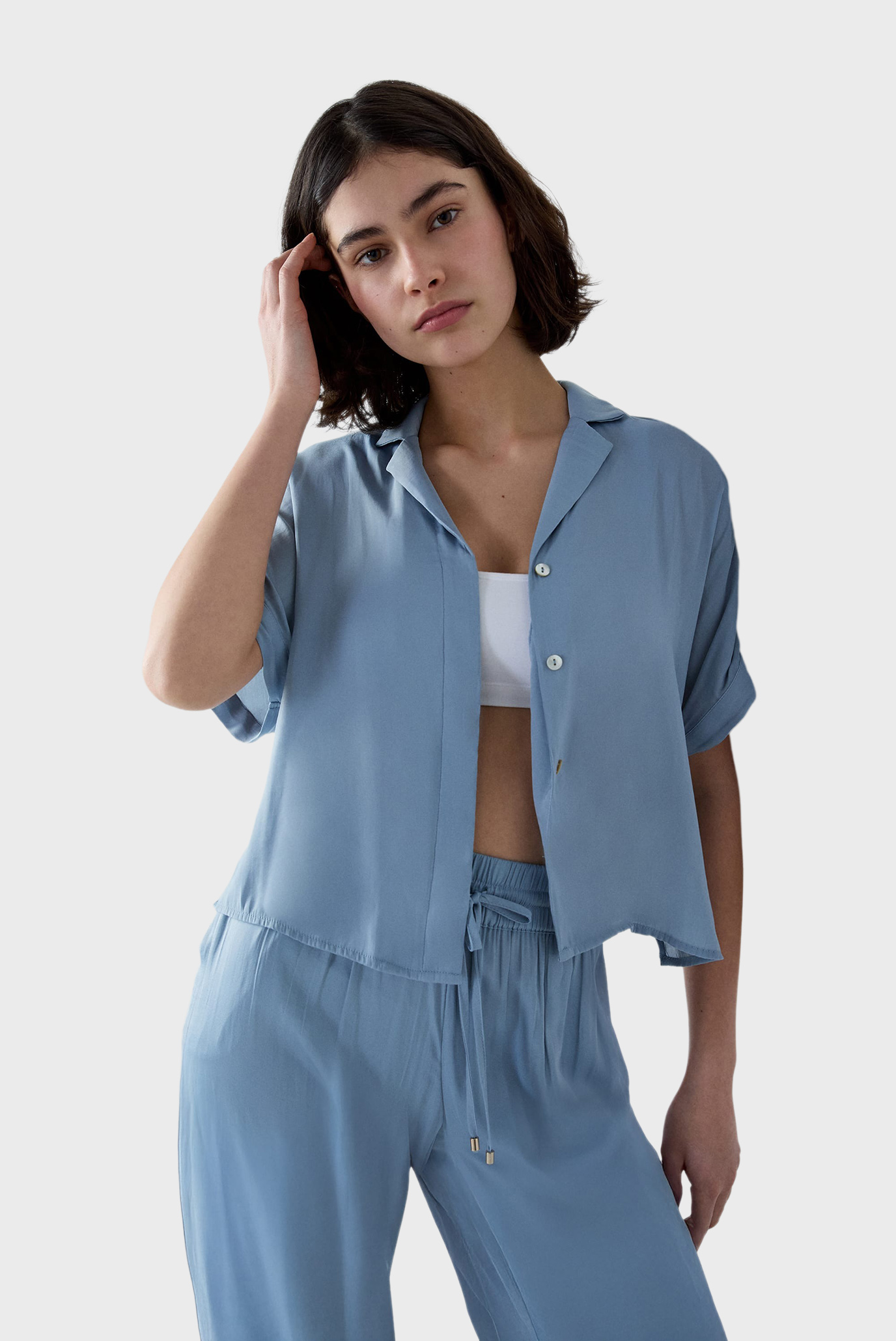 Женская голубая рубашка JOY Голубой L Etam 6551310 Женская голубая рубашка JOY Голубой L Etam 6551310