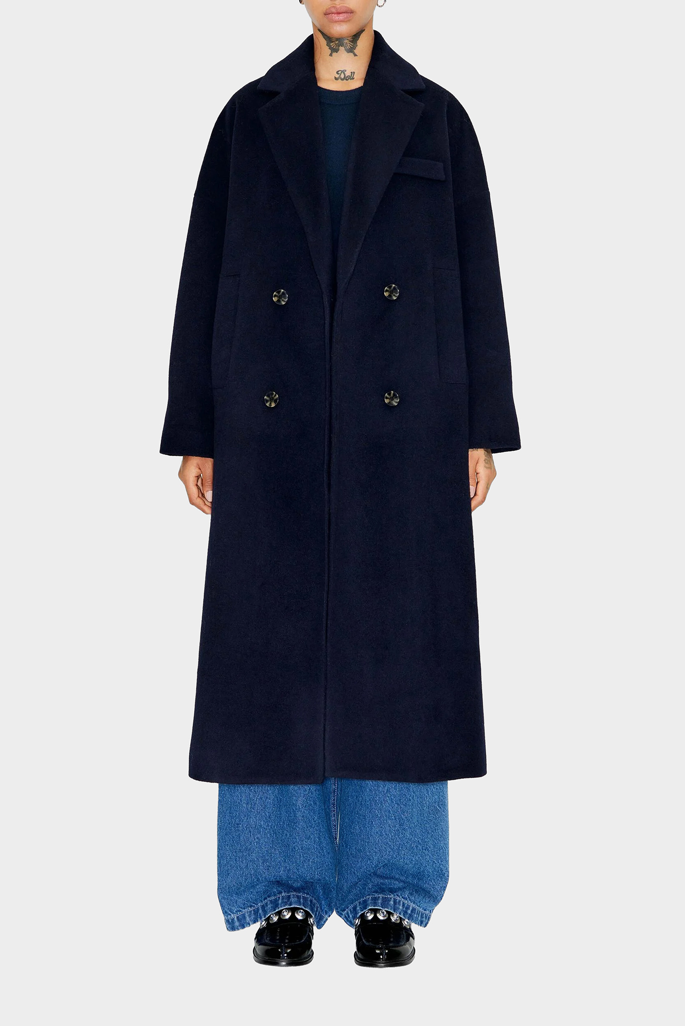 Жіноче темно-синє вовняне пальто 1