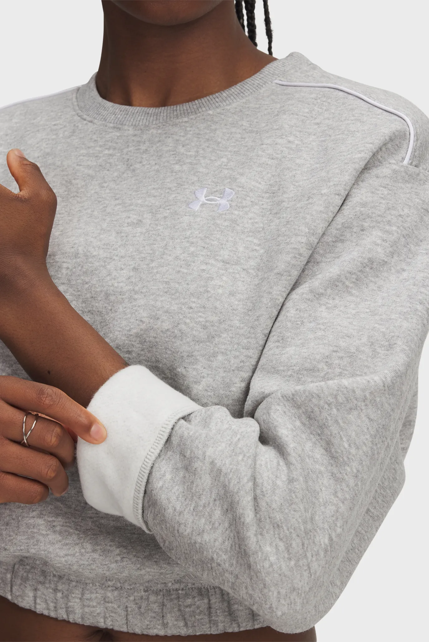 Жіночий сірий світшот UA Rival Fleece Piped Crew 2