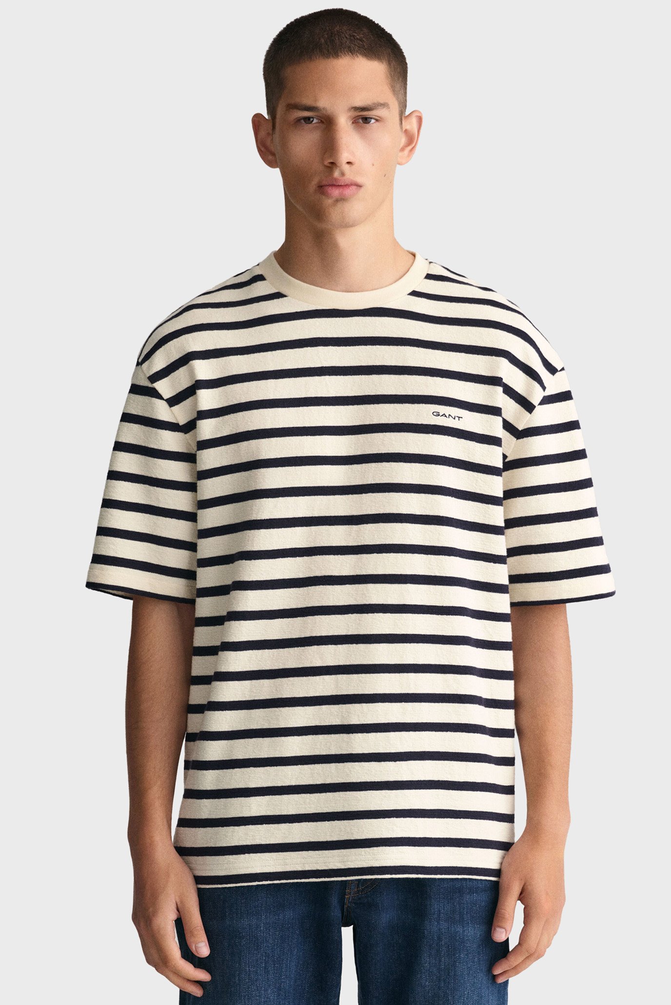 Чоловіча біла футболка у смужку STRIPED TEXTURED SS 1