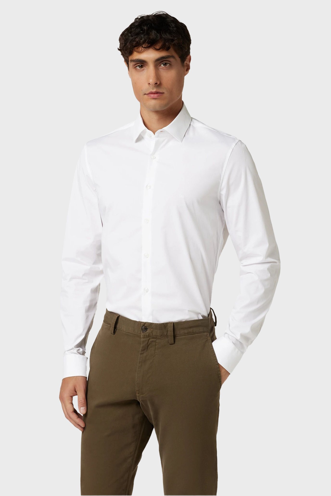 Мужская белая рубашка POPLIN CONTRAST SLIM 1