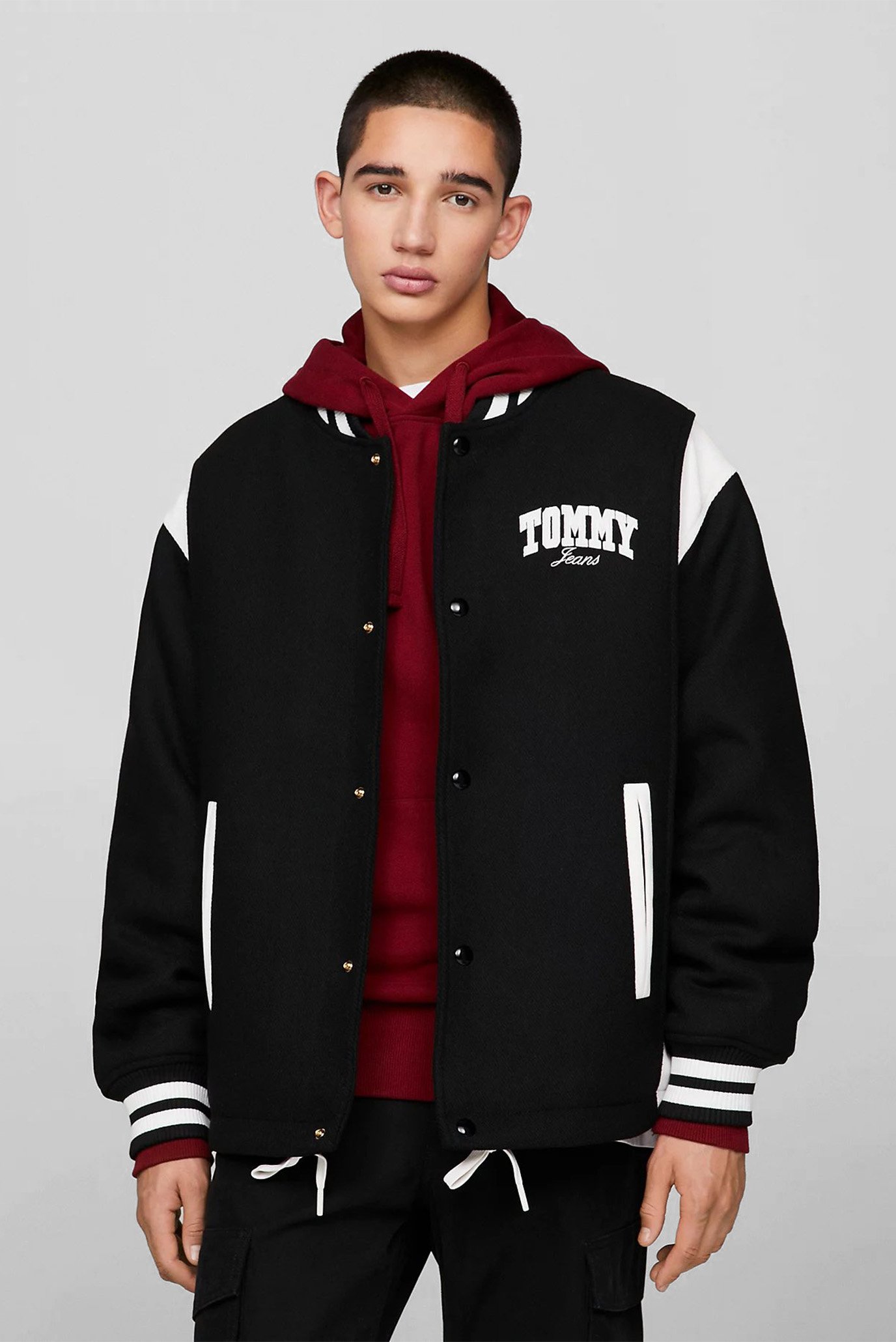 Чоловічий чорний бомбер TJM CORD WOOL MIX LETTERMAN 1