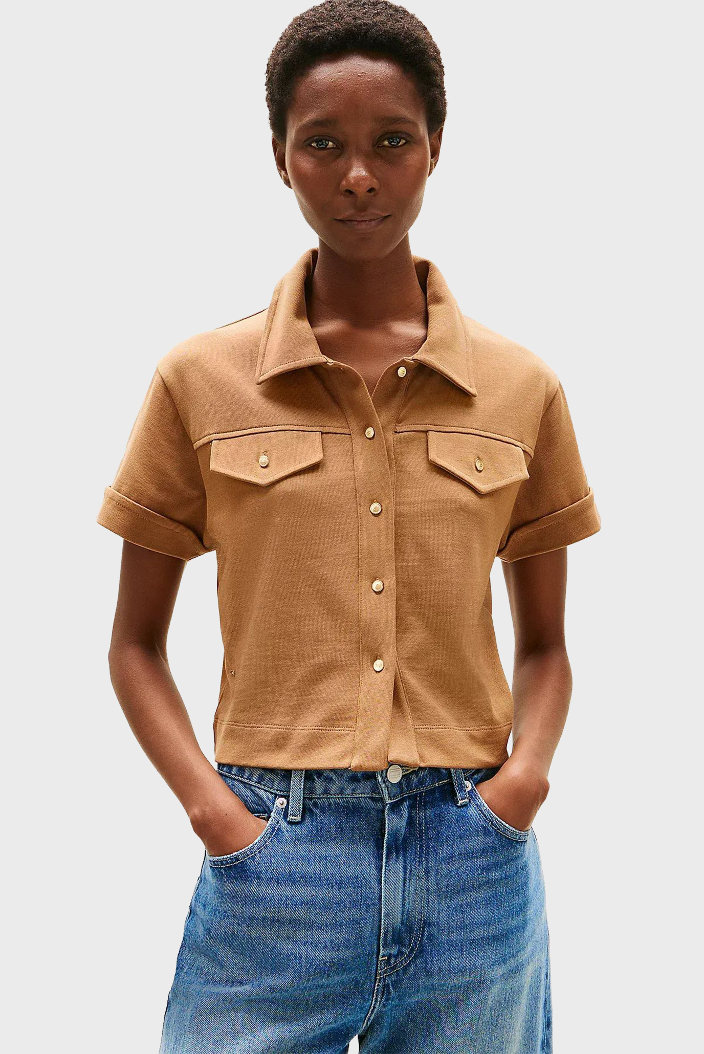 Женская коричневая рубашка BUTTON Коричневый M Tommy Hilfiger WW0WW44626 Женская коричневая рубашка BUTTON Коричневый M Tommy Hilfiger WW0WW44626