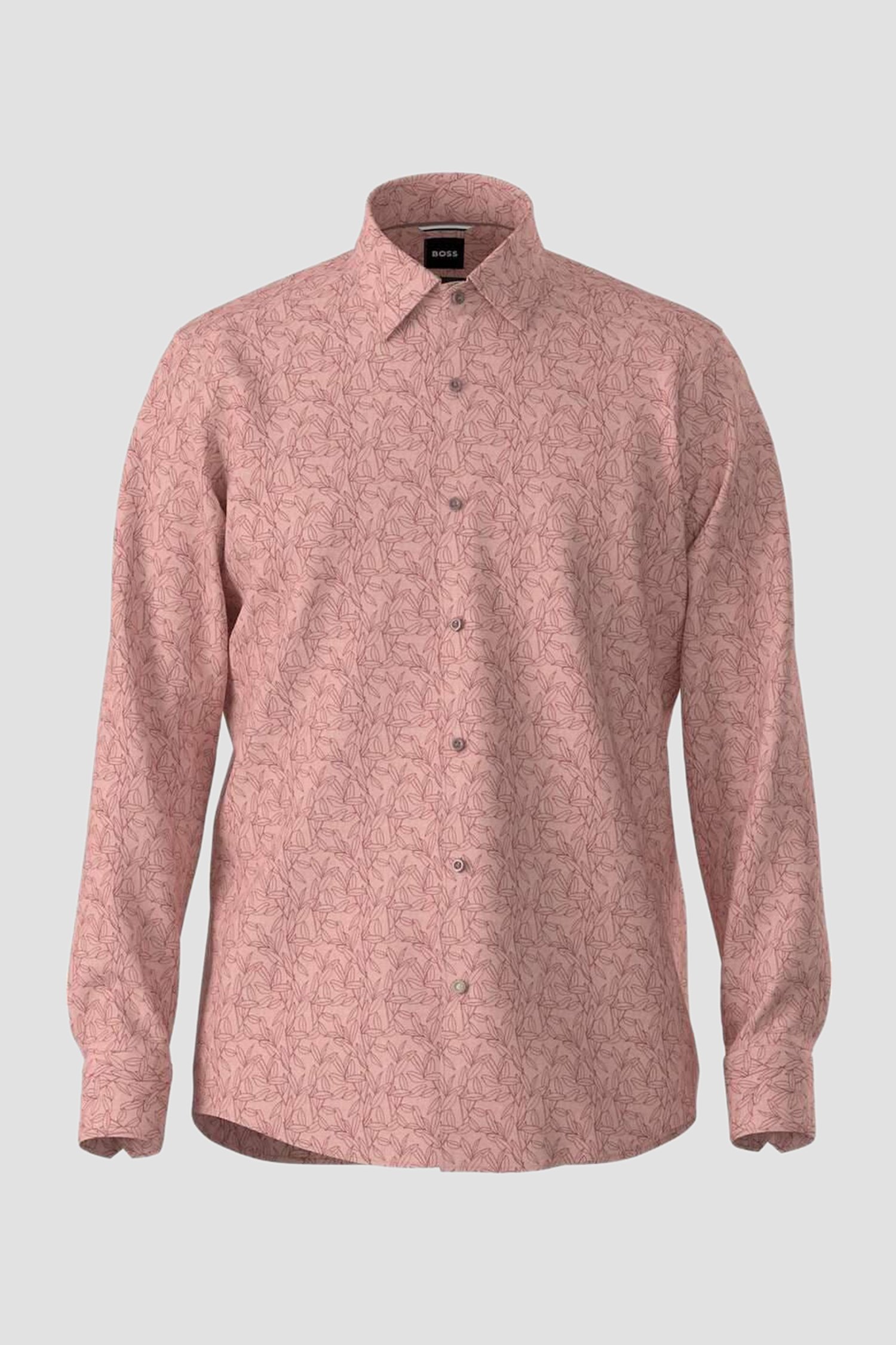 Мужская розовая льняная рубашка с узором 1
