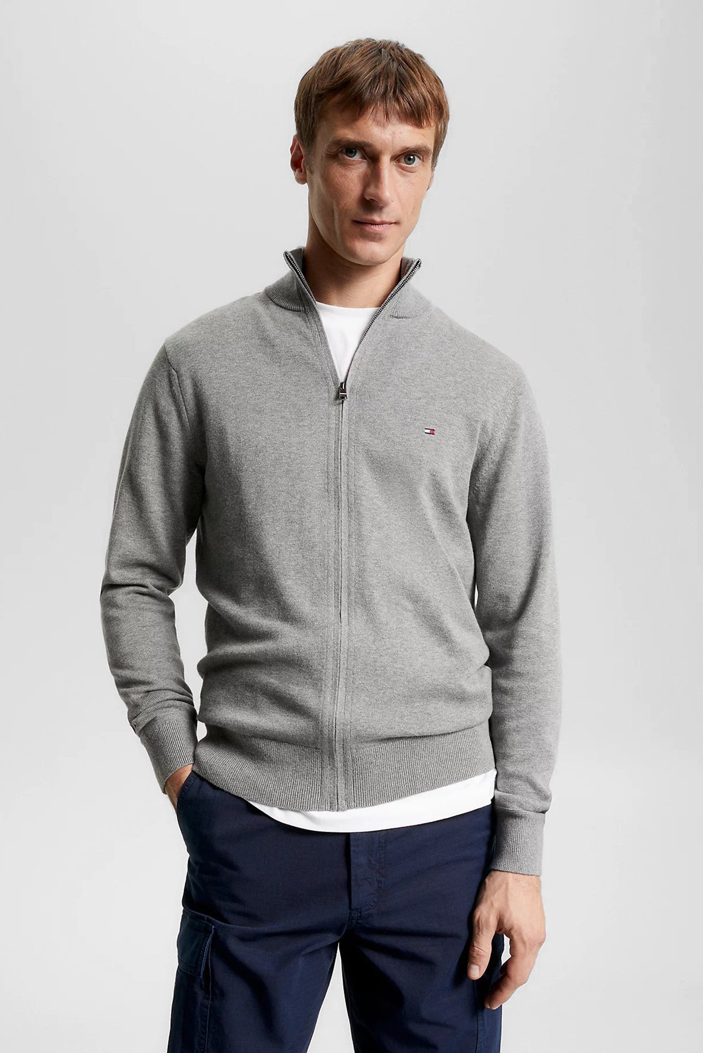 Мужской серый кардиган PIMA ORG CTN CASHMERE ZIP THRU 1