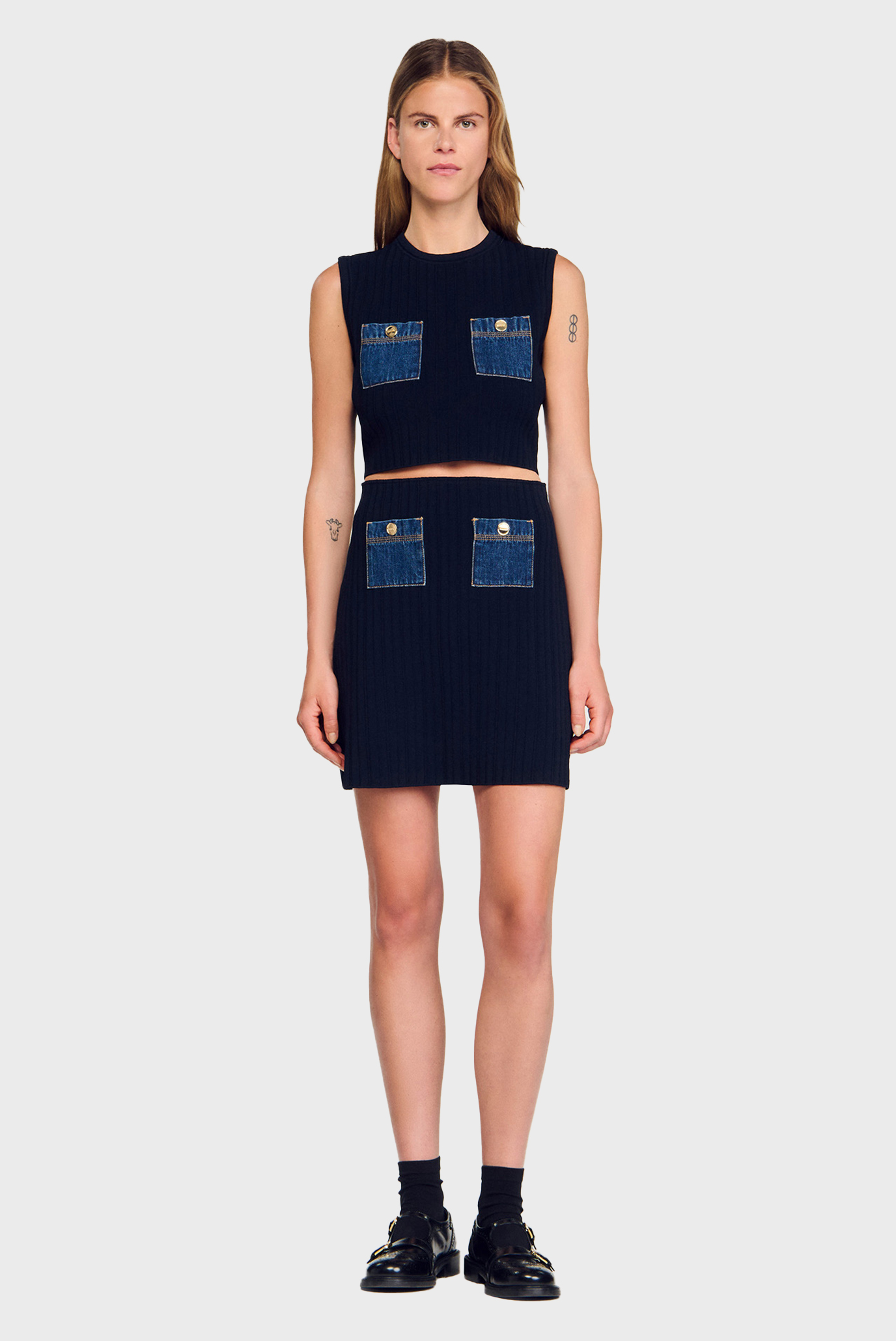 Женская темно-синяя юбка Синий 34 Sandro SFPJU01500_Navy Blue Женская темно-синяя юбка Синий 34 Sandro SFPJU01500_Navy Blue