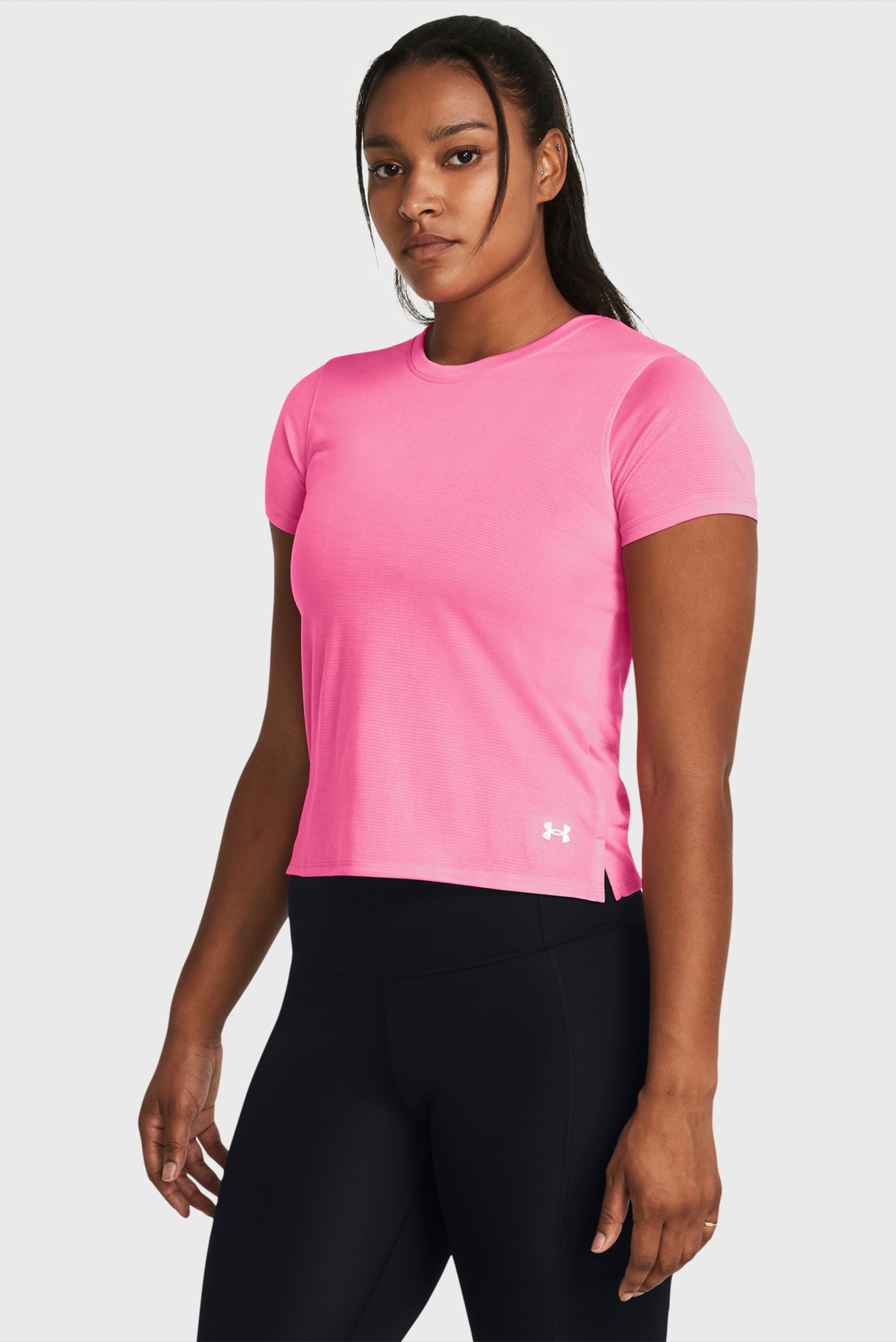 Женская розовая футболка UA LAUNCH SHORTSLEEVE 1