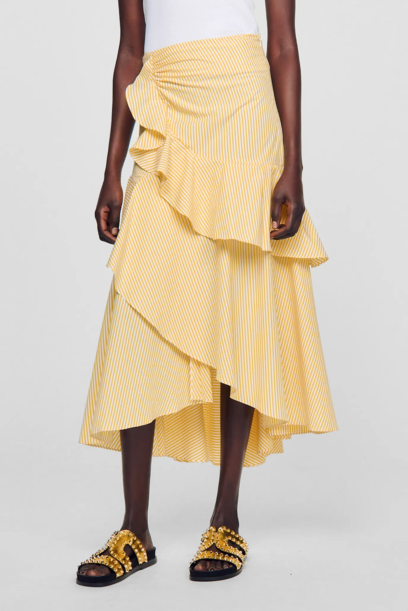 Женская желтая юбка в полоску Sandro SFPJU01156_YELLOW - ECRU — MD-Fashion