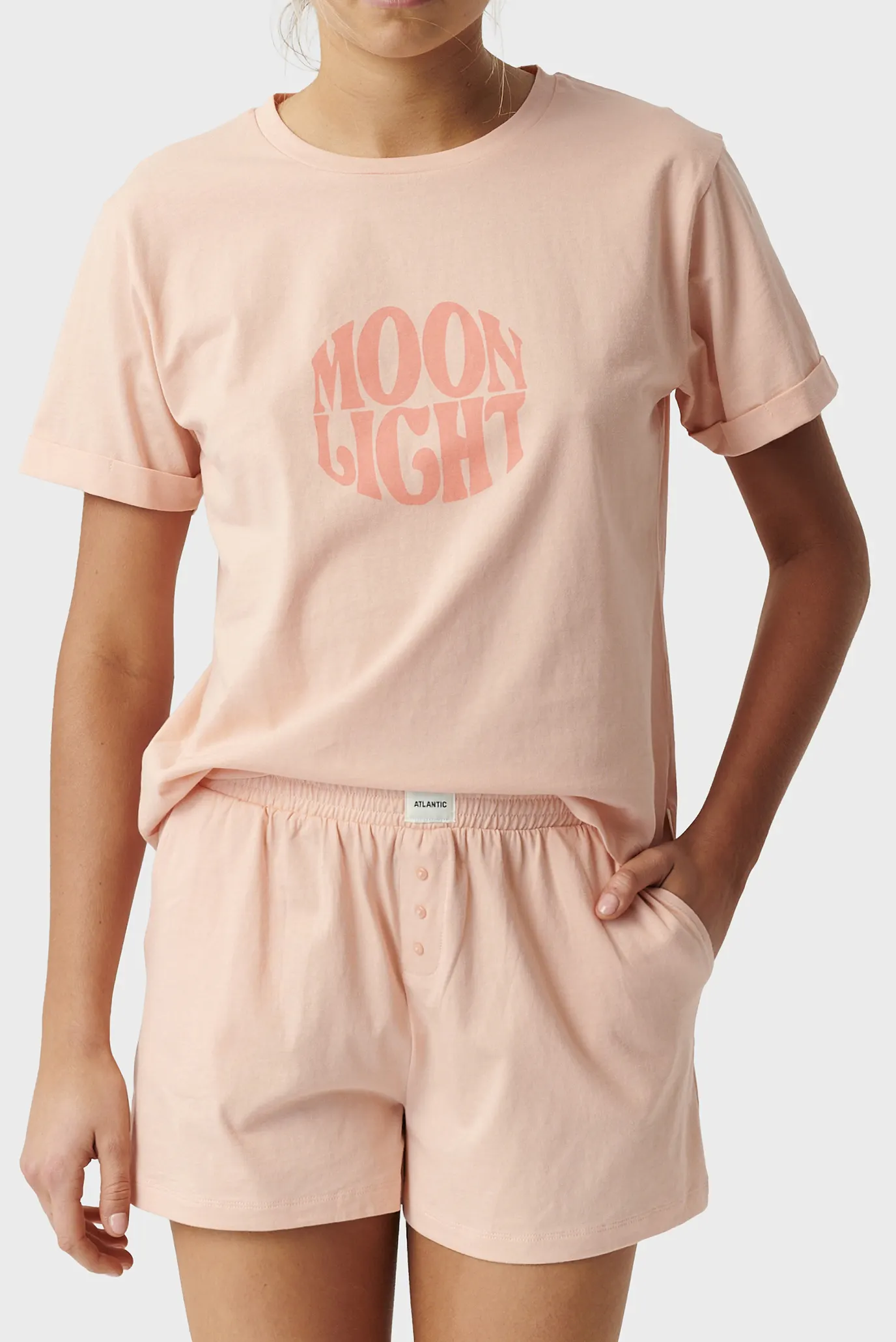 Жіноча рожева піжама (футболка, шорти) 1
