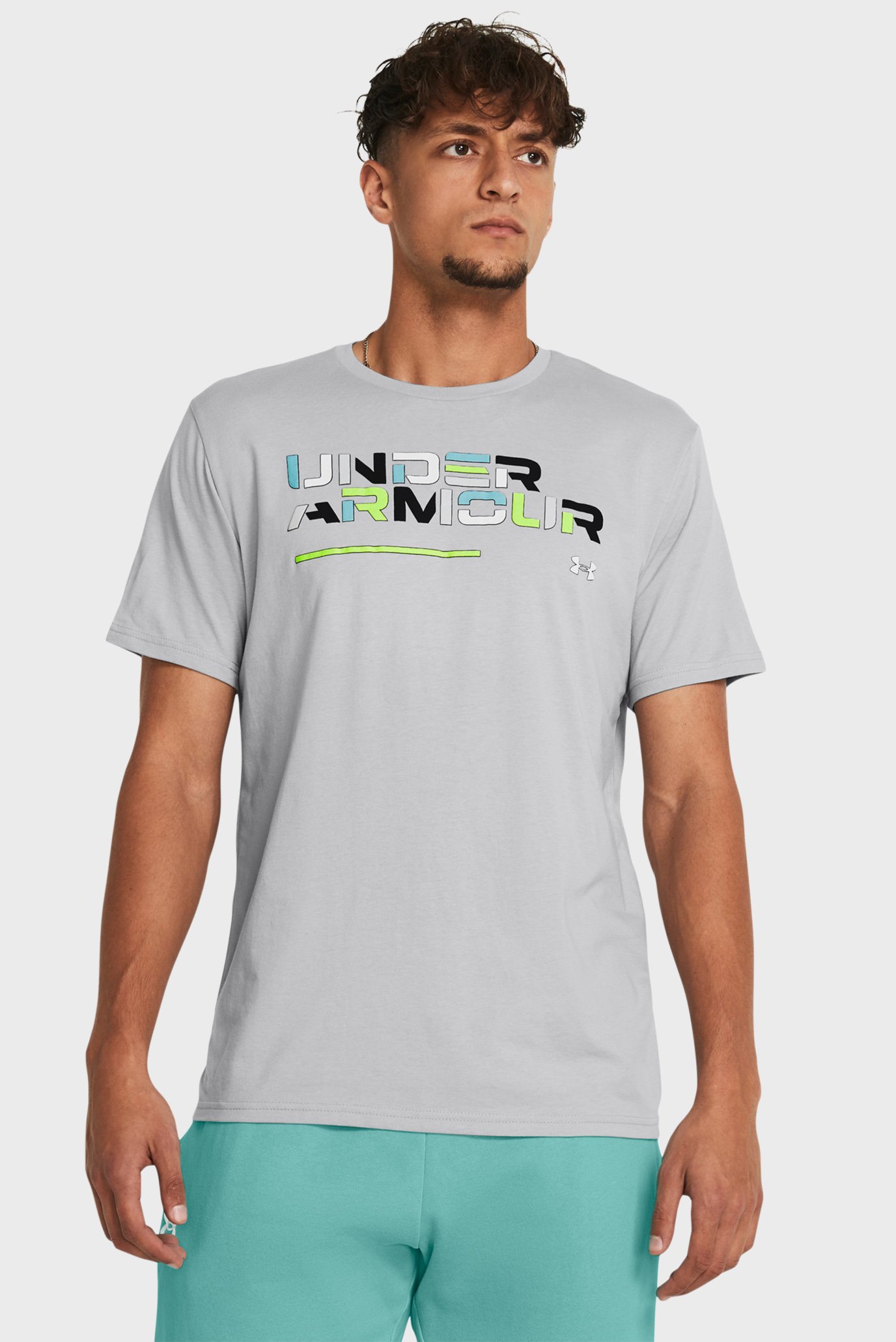 Чоловіча сіра футболка UA Colorblock Wordmark SS 1